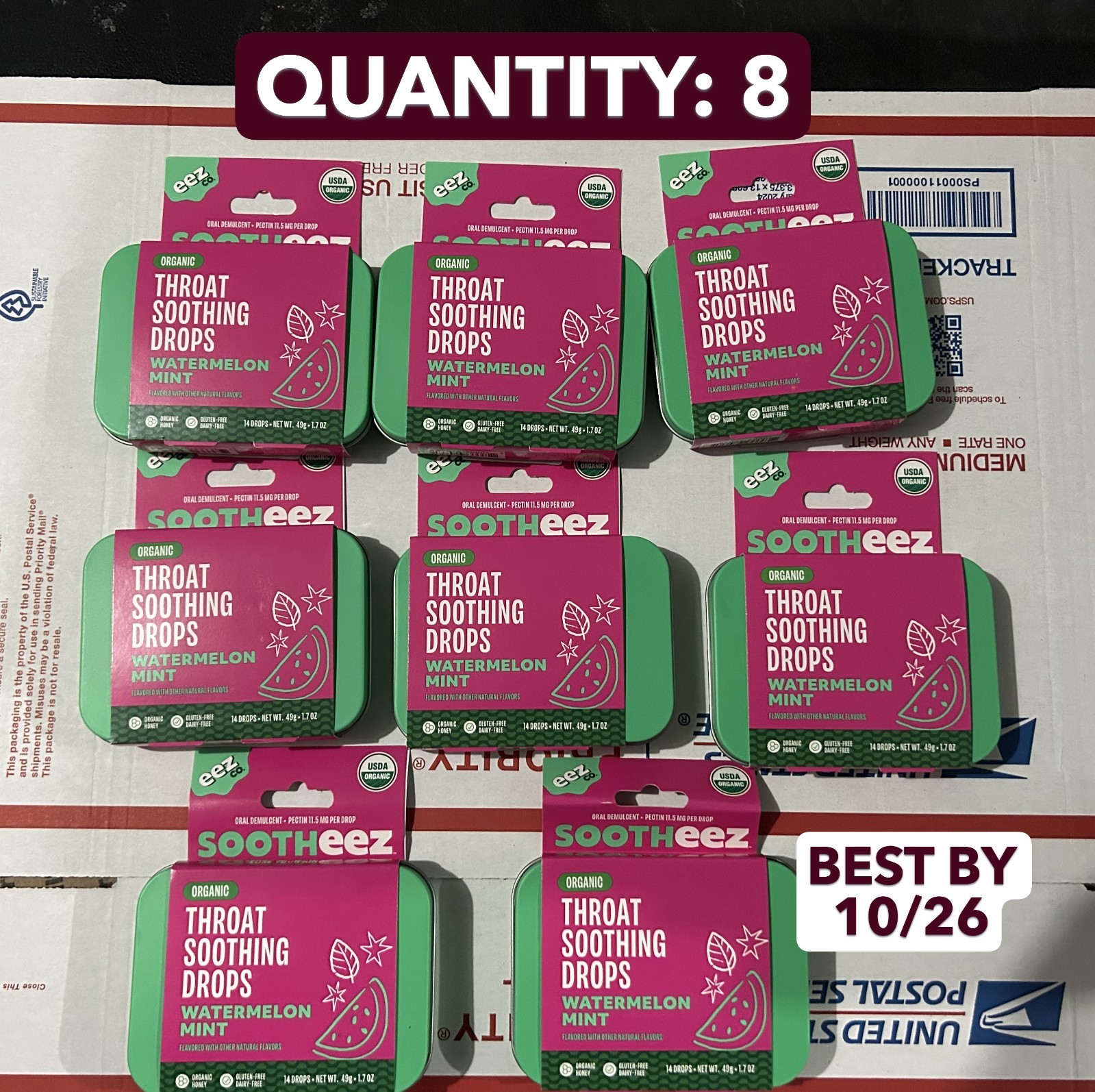 8-PACK LOT 14/CT Sootheez Organic Throat Soothing Drops Watermelon Mint