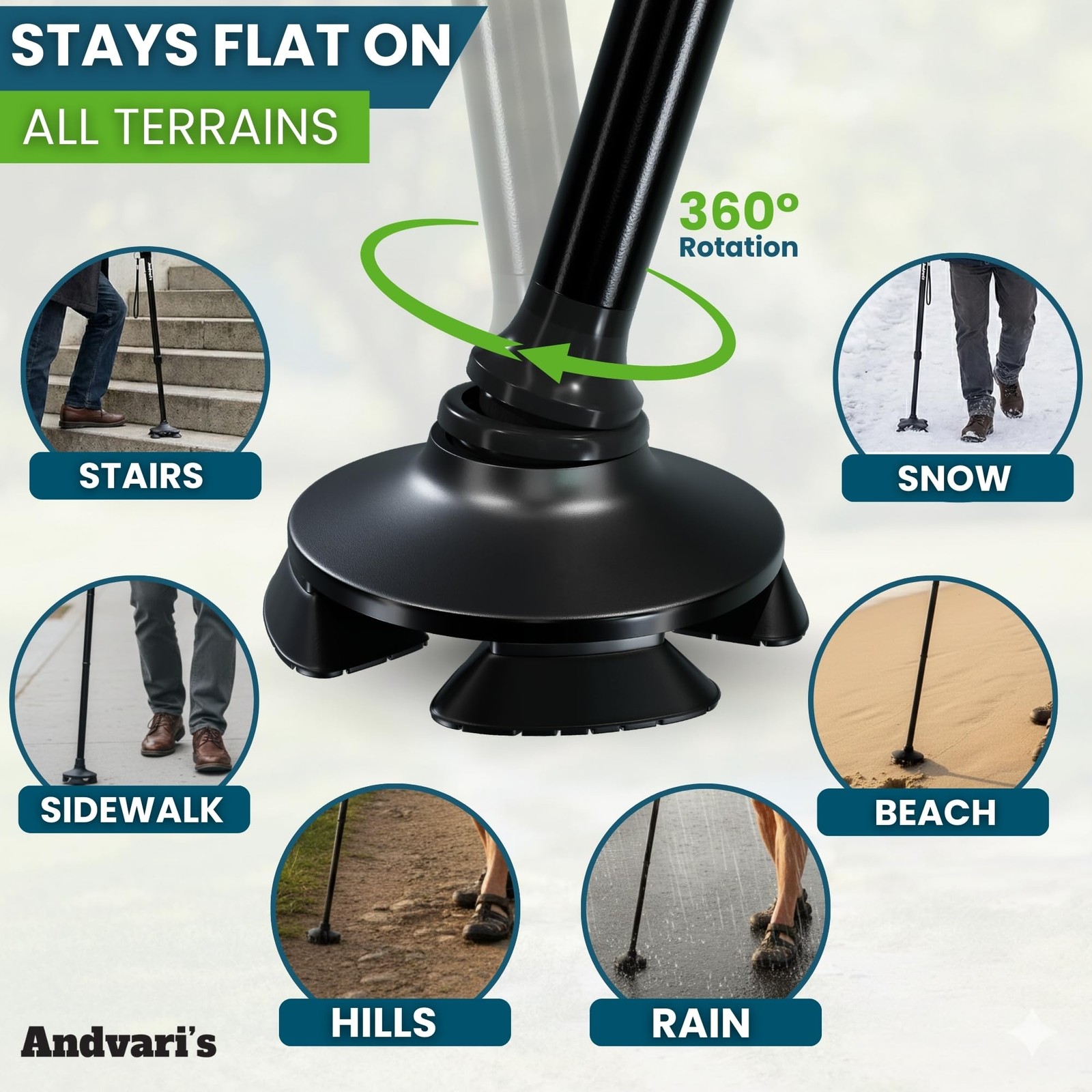 Andvari Walking Canes for Men, All Terrain, Universal and Adjustable, Black