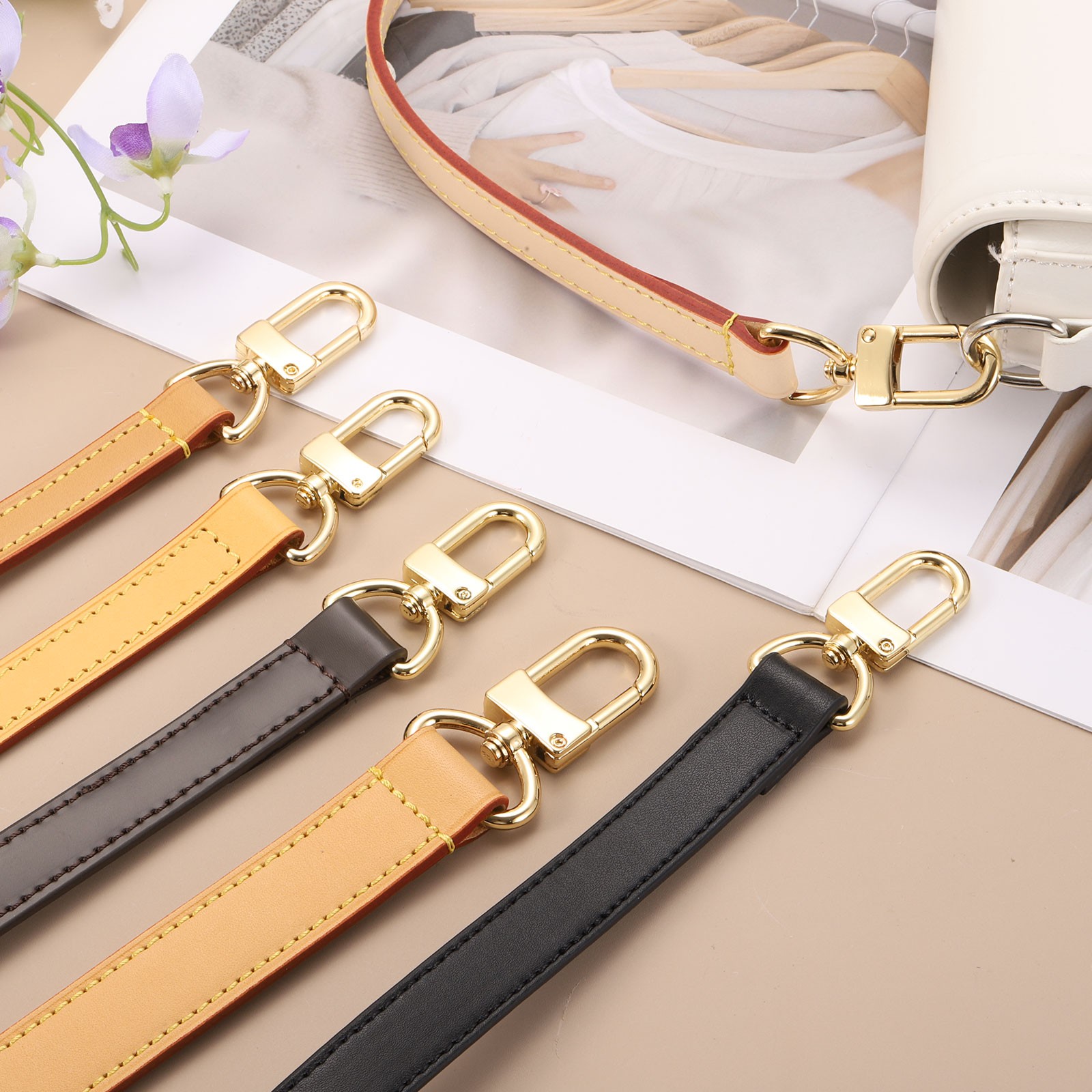 Genuine Leather Purse Strap, 15x0.59 Inch Shoulder Bag Strap, Tan