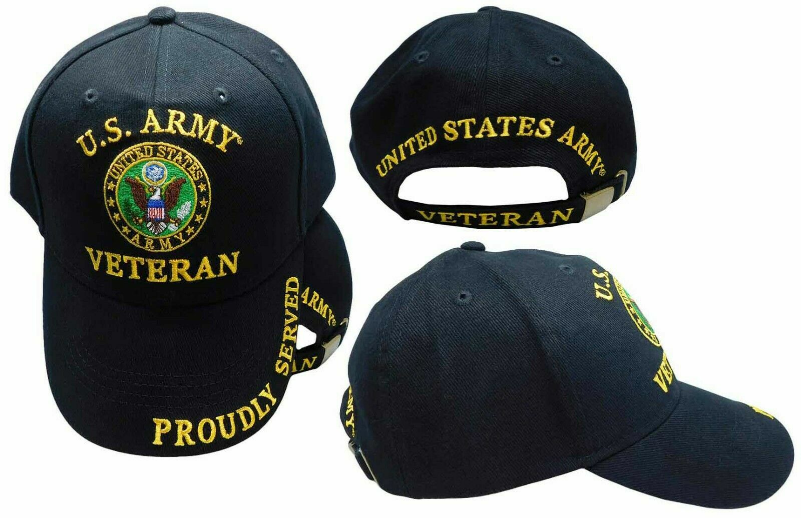U.S. ARMY EMBLEM VETERAN PROUDLY SERVED Military Ball Cap - black