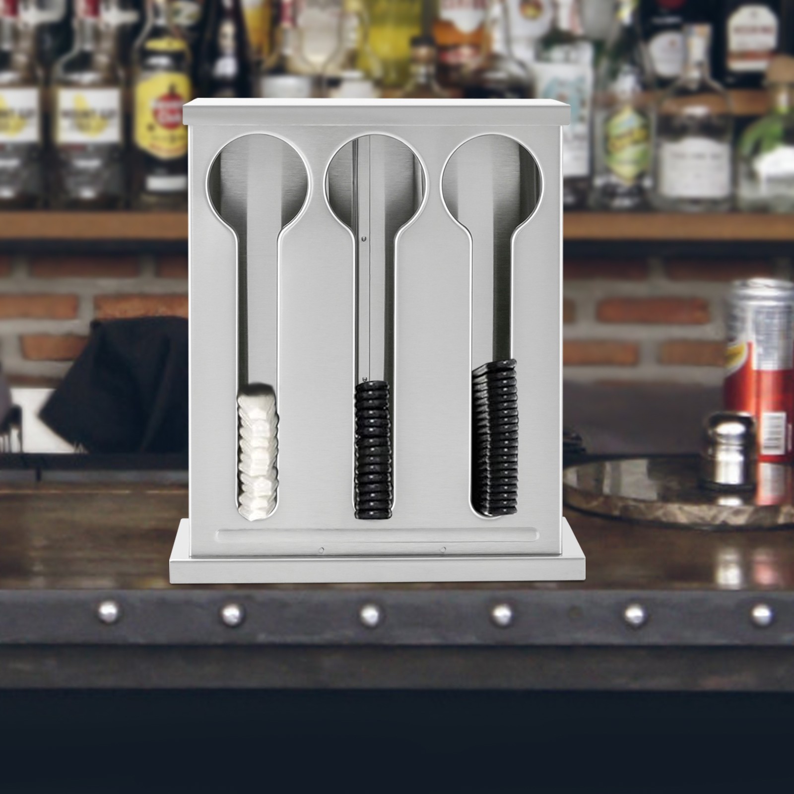 Stainless Steel 3-Compartment Utensil Dispenser for Forks and Spoons