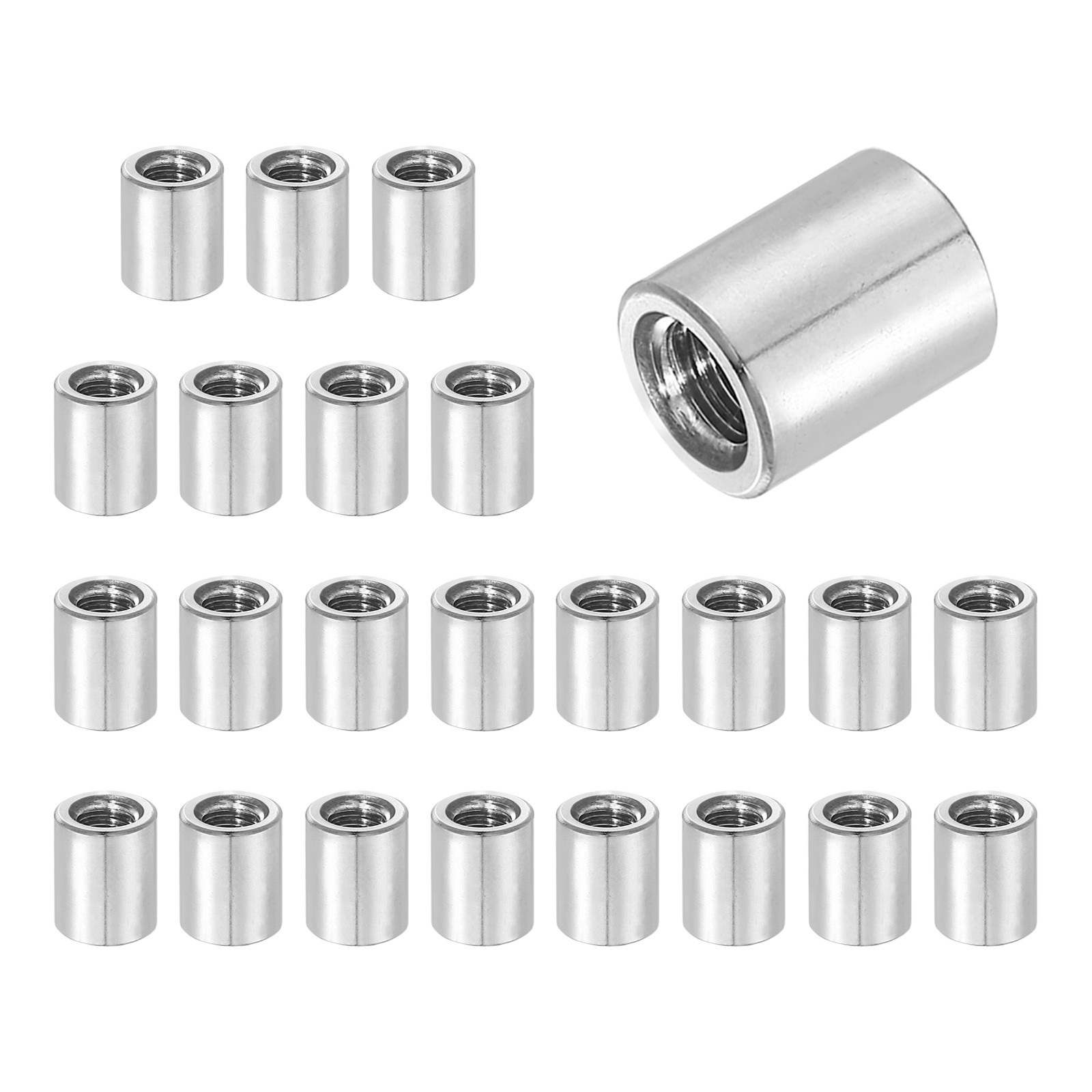 24Pcs 304 Stainless Steel M5x0.8mm Round Coupling Nuts, 0.31x0.39"(ODxH)