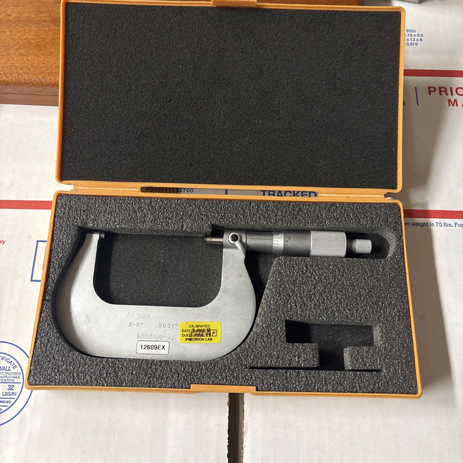 Mitutoyo micrometer 2-3 #101-119 In Great Shape With 2” Standard,Wrench,& Papers
