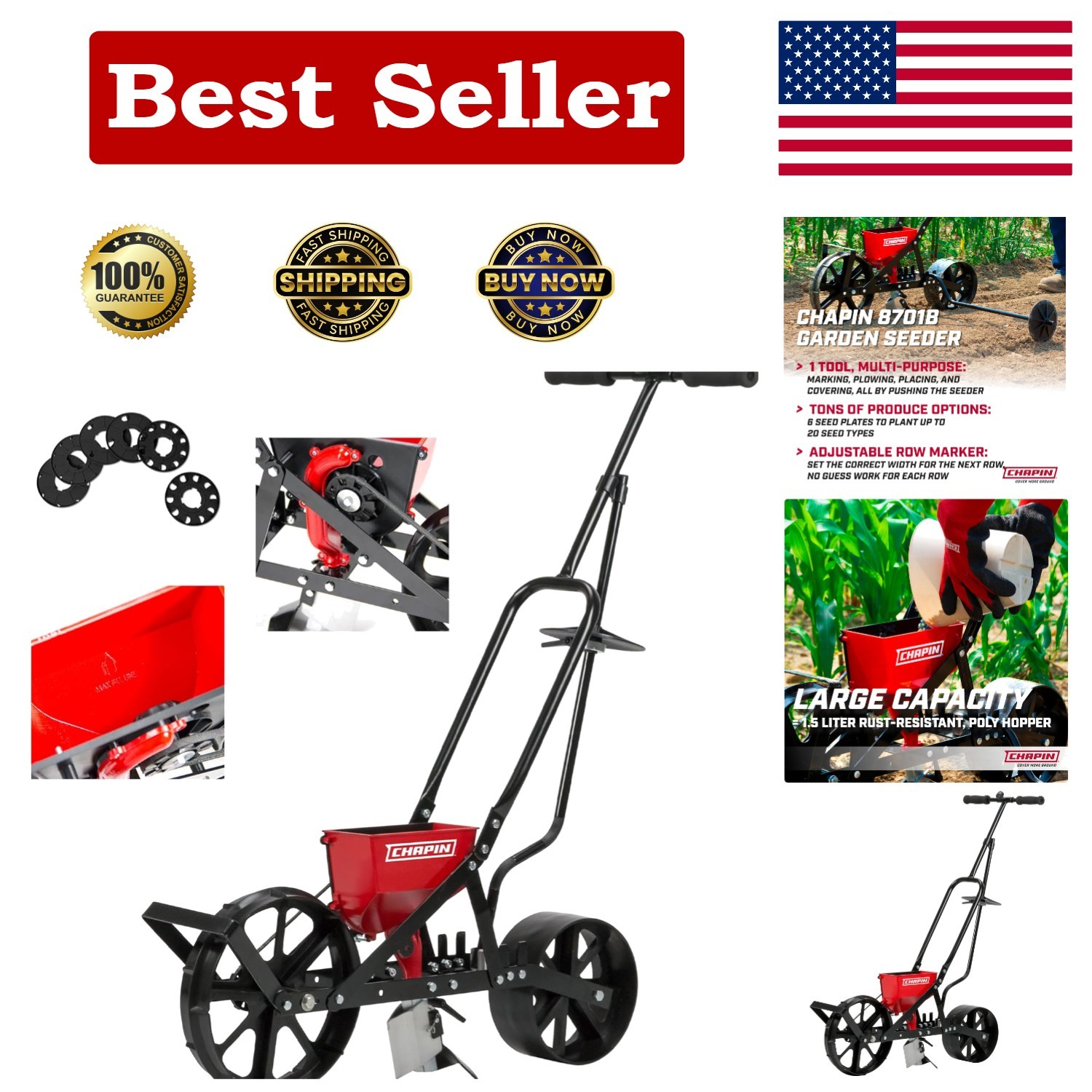 Lightweight Chapin 8701B Garden Seeder - Durable Steel Frame & Cushioned Grip