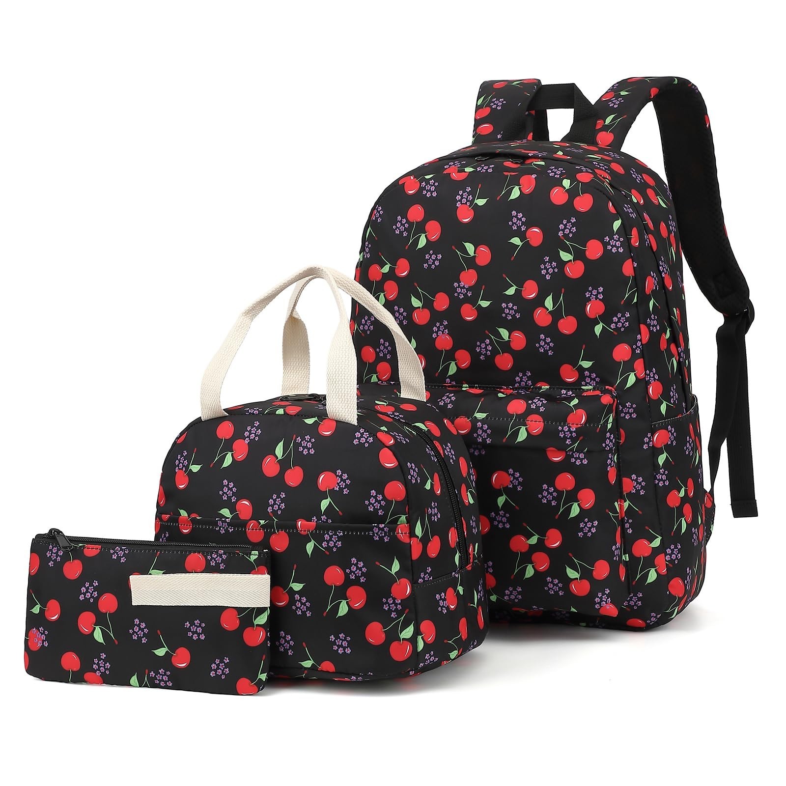 Cherry School Backpack for Girls, 3Pcs Waterproof Lightweight Kids Student Ba...