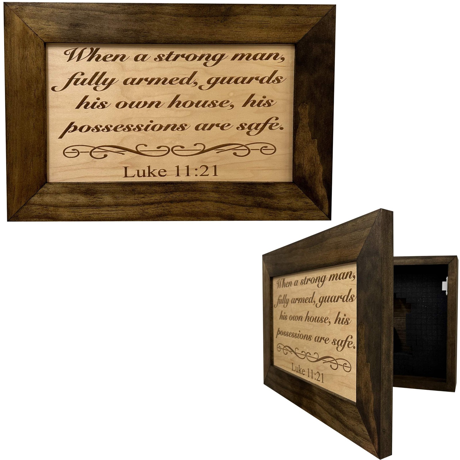 Wood Gun Cabinet Bible Verse Luke 11:21 Wall Decoration by Bellewood Designs