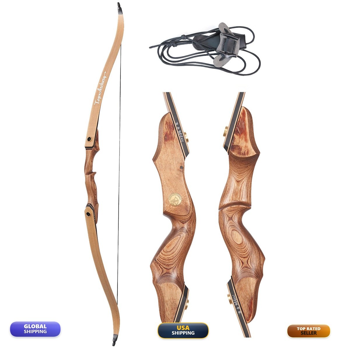 TOPARCHERY 60" Recurve Bow Right Hand Wooden Takedown Bow Adults