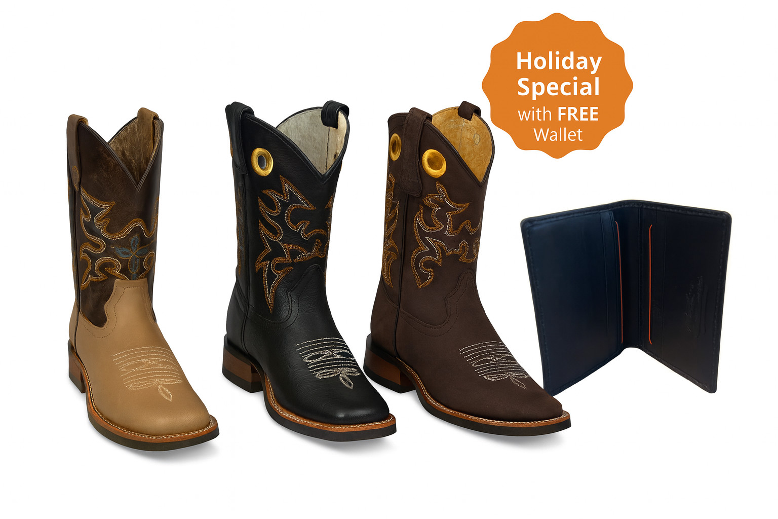 RODEO BOOTS COWBOY GENUINE LEATHER WESTERN SQUARE TOE BOTAS VAQUERAS DE HOMBRE