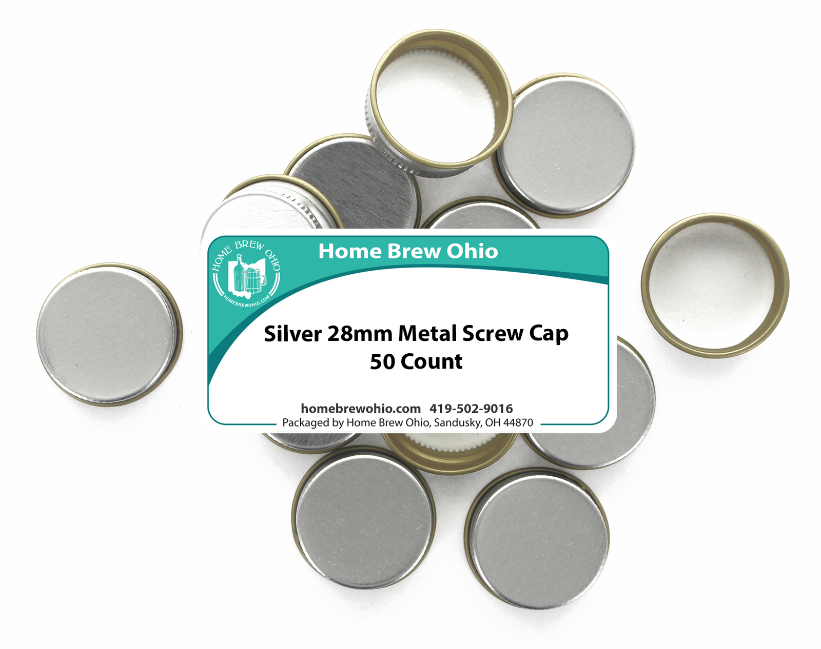 Silver 28mm Metal Screw Caps, 50ct