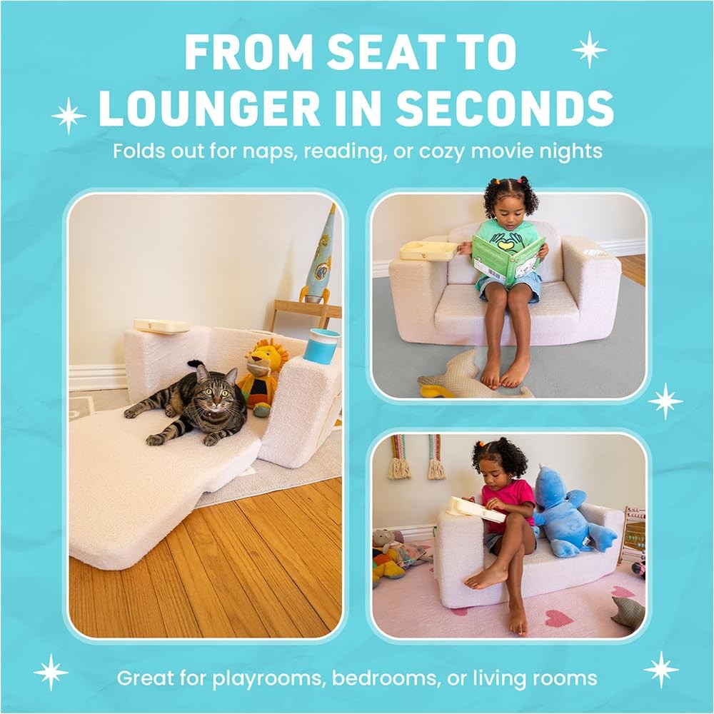 Extra Wide Lounge Chair with Built-in Cup Holders – Convertible 2-in-1 Couch ...