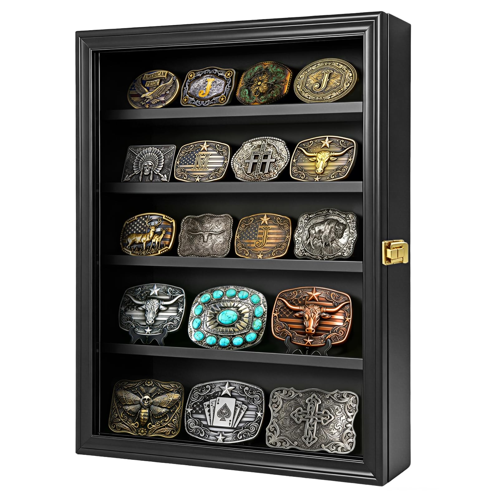 Large 5-Tier Belt Buckle Display Case Shadow Box, 20" x 17" - 98% UV Protecti...