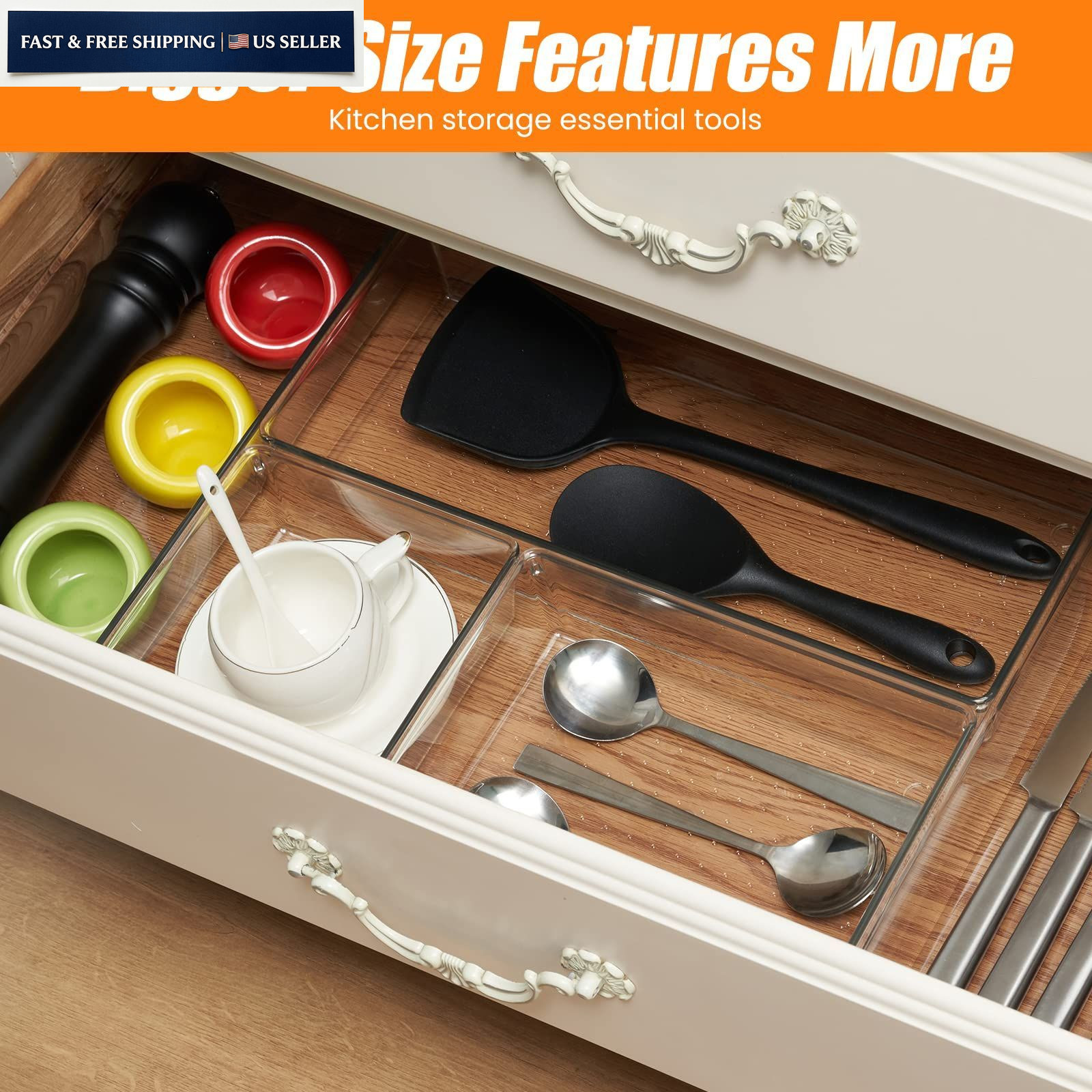 Criusia 6 Pcs Large Size Clear Drawer 6 PACK, Plastic Organizer
