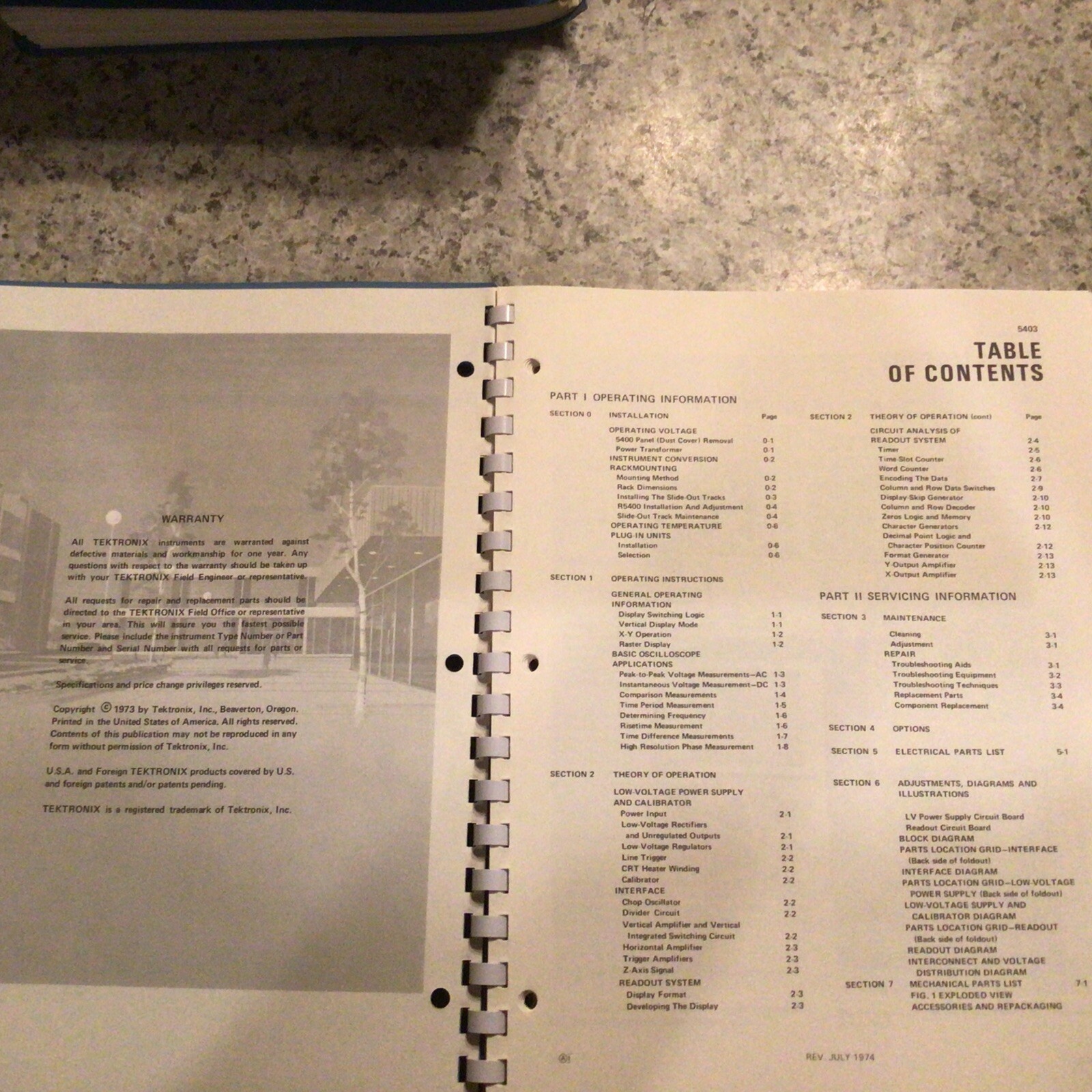 Tektronic 5403 Oscilloscope System Instruction Manual 1973, clean book