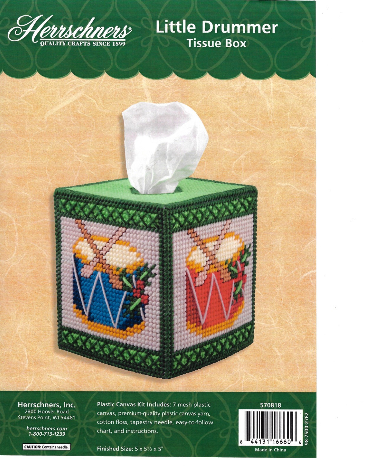 LITTLE DRUMMER TISSUE BOX COVER  plastic canvas  PATTERN (#TF0412)