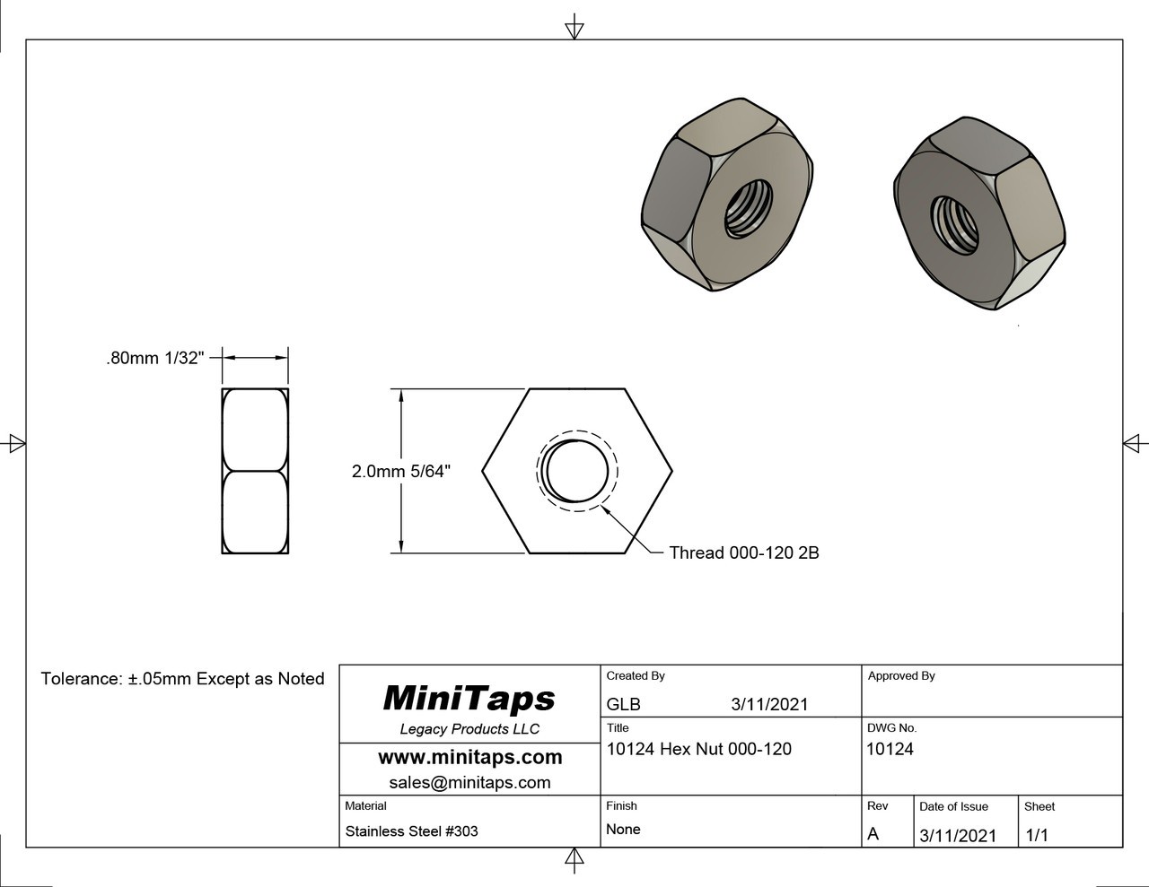 000-120 Hex Nut Stainless Steel 100 Count #10128