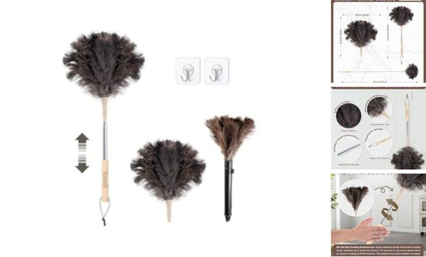 Ostrich Feather Dusters for Cleaning Kit - Reusable Soft 14.5 - 49 in Brown