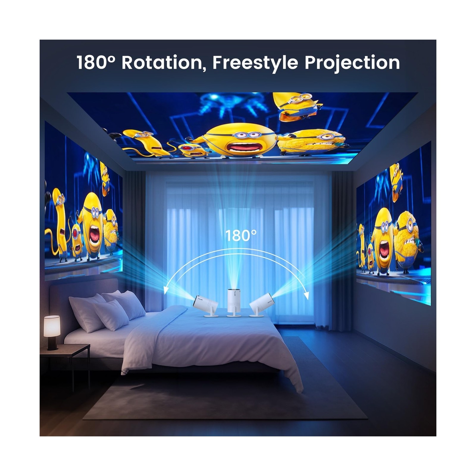 Mini Projector with WiFi and Bluetooth, Built-in Apps, 210° Rotatab... Fast