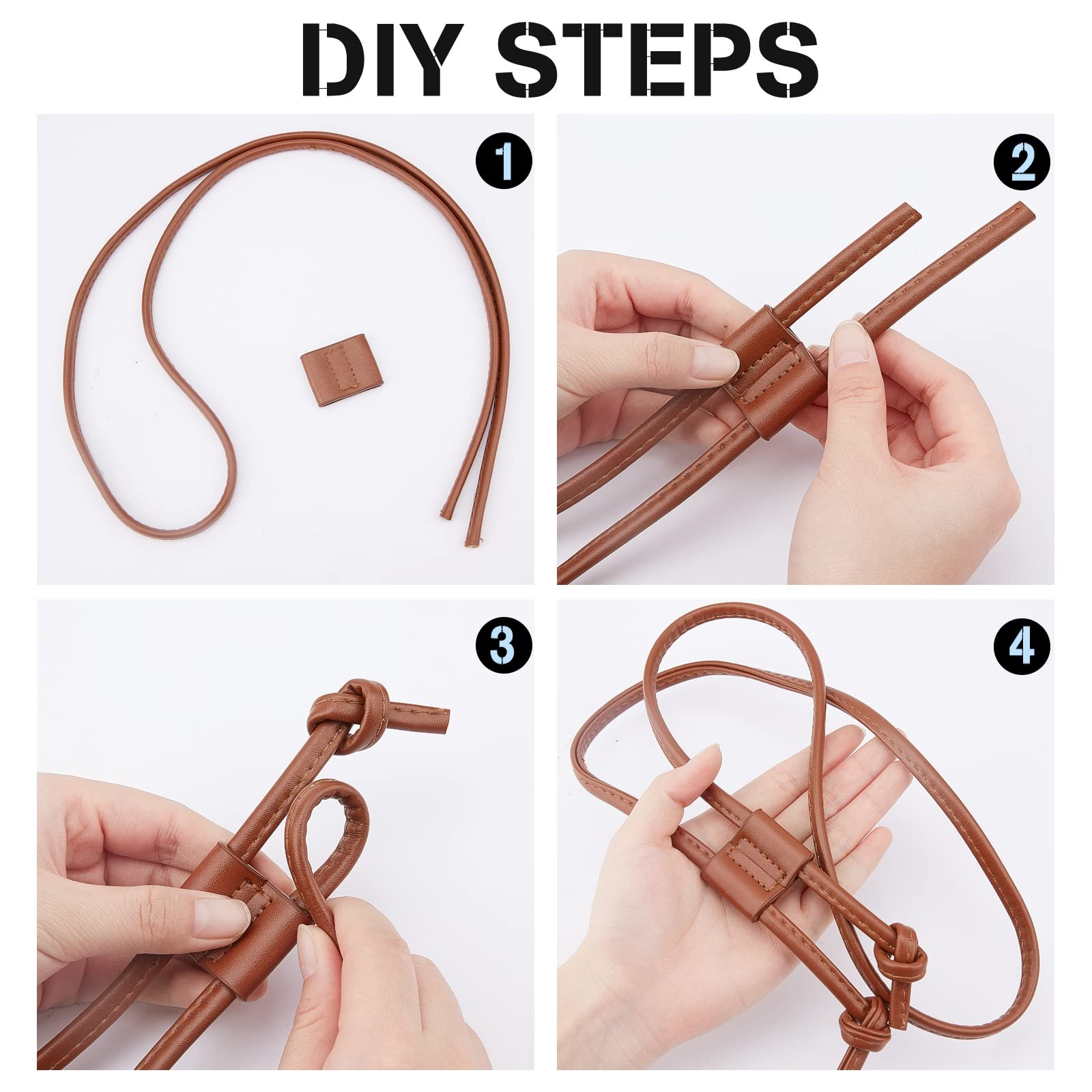 PU Leather Drawstring Pull String Purse Strap, 40.1 Inch/100cm Detachable Lea...