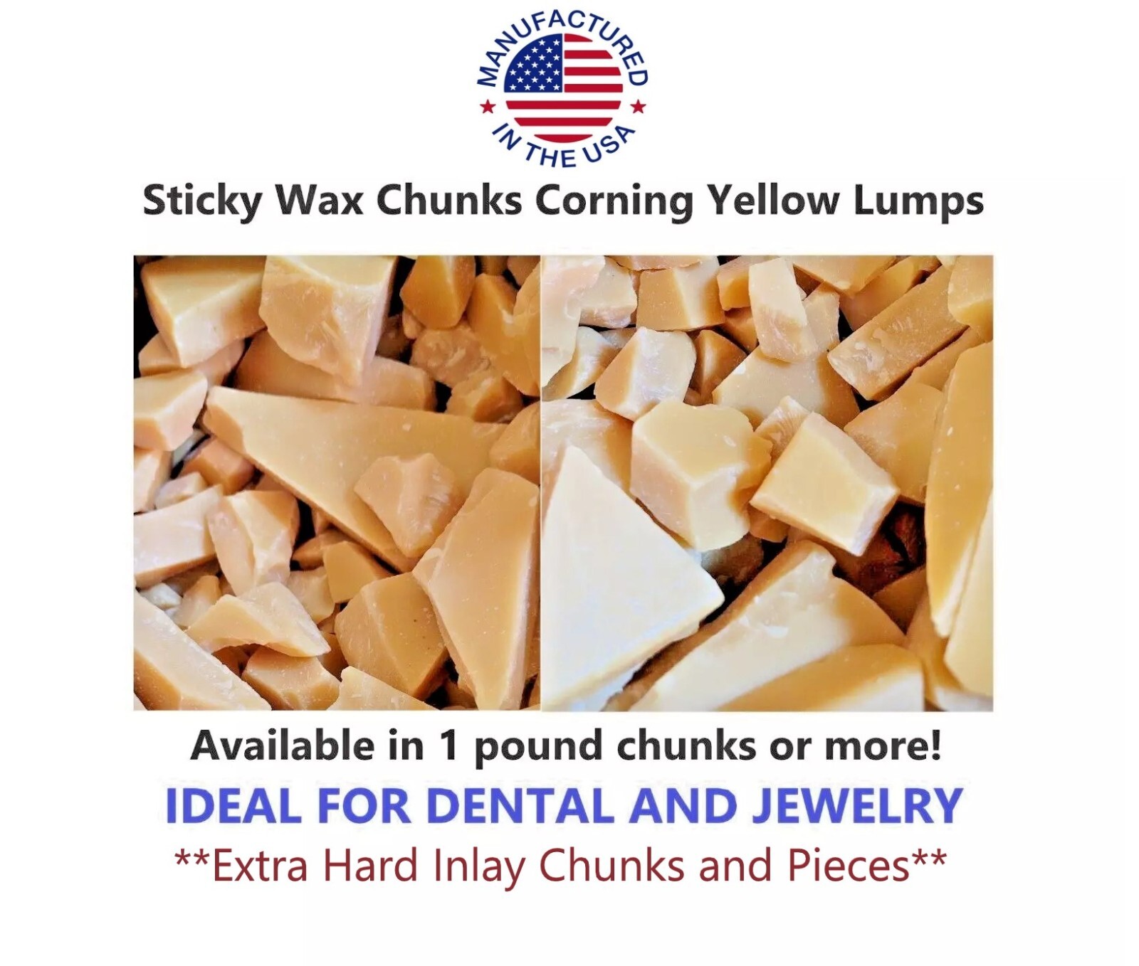 1 Pound - Dental & Jewelry Sticky Wax Chunks Corning Yellow Lumps