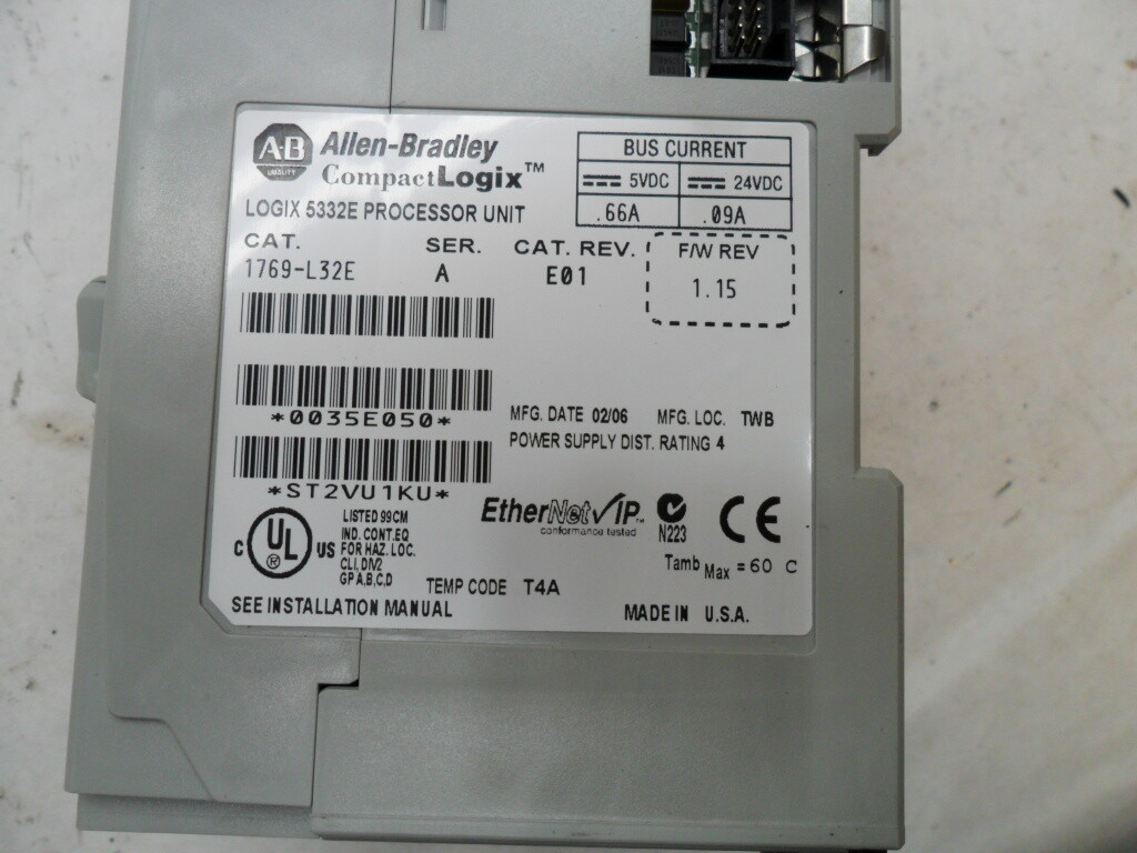 ALLEN BRADLEY 1769-L32E /A COMPACTLOGIX ETHERNET PROCESSOR MODULE 5-24VDC
