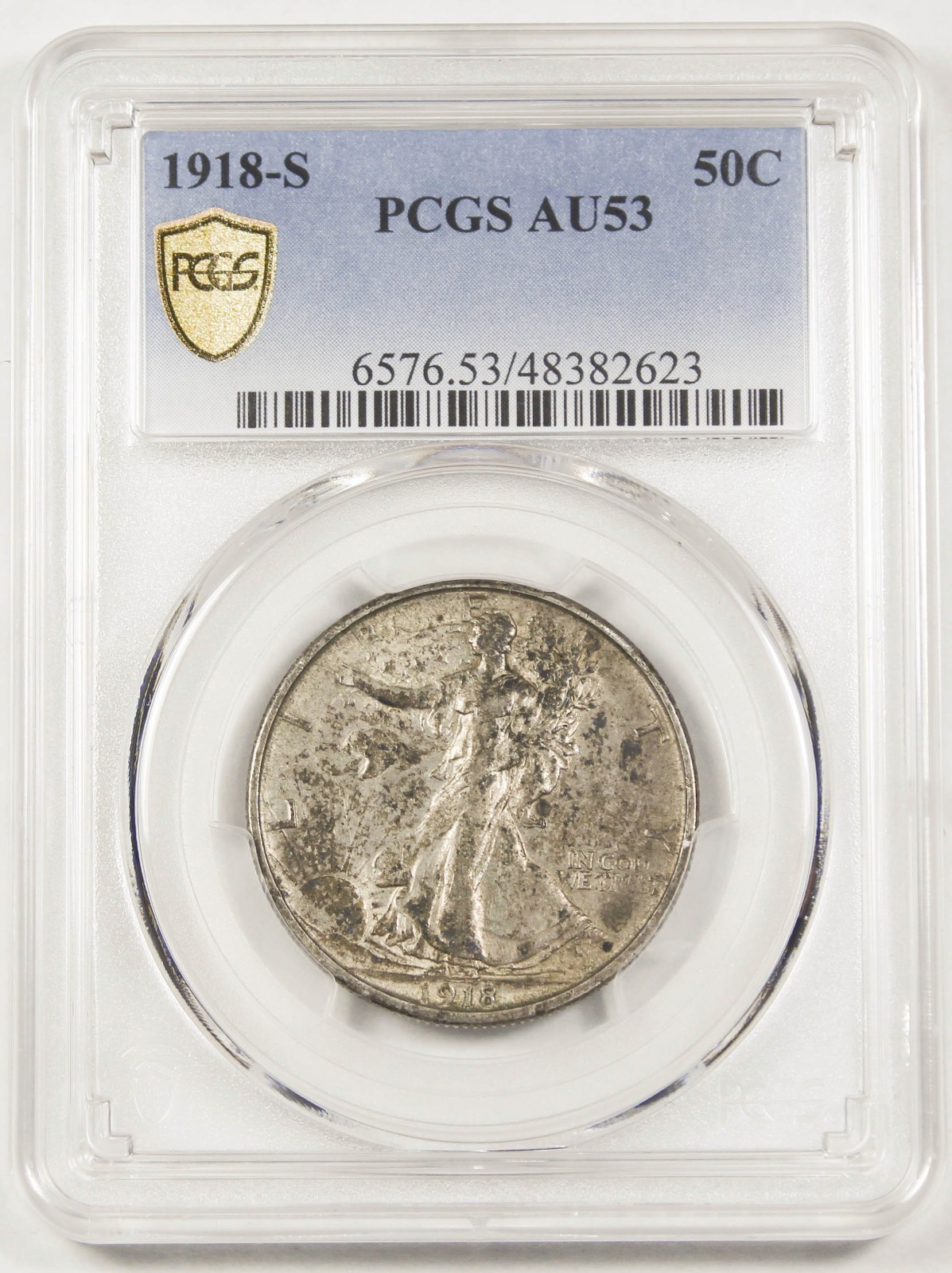 1918 S Walking Liberty Half Dollar 50 Cent Silver Coin PCGS AU53 Almost UNC