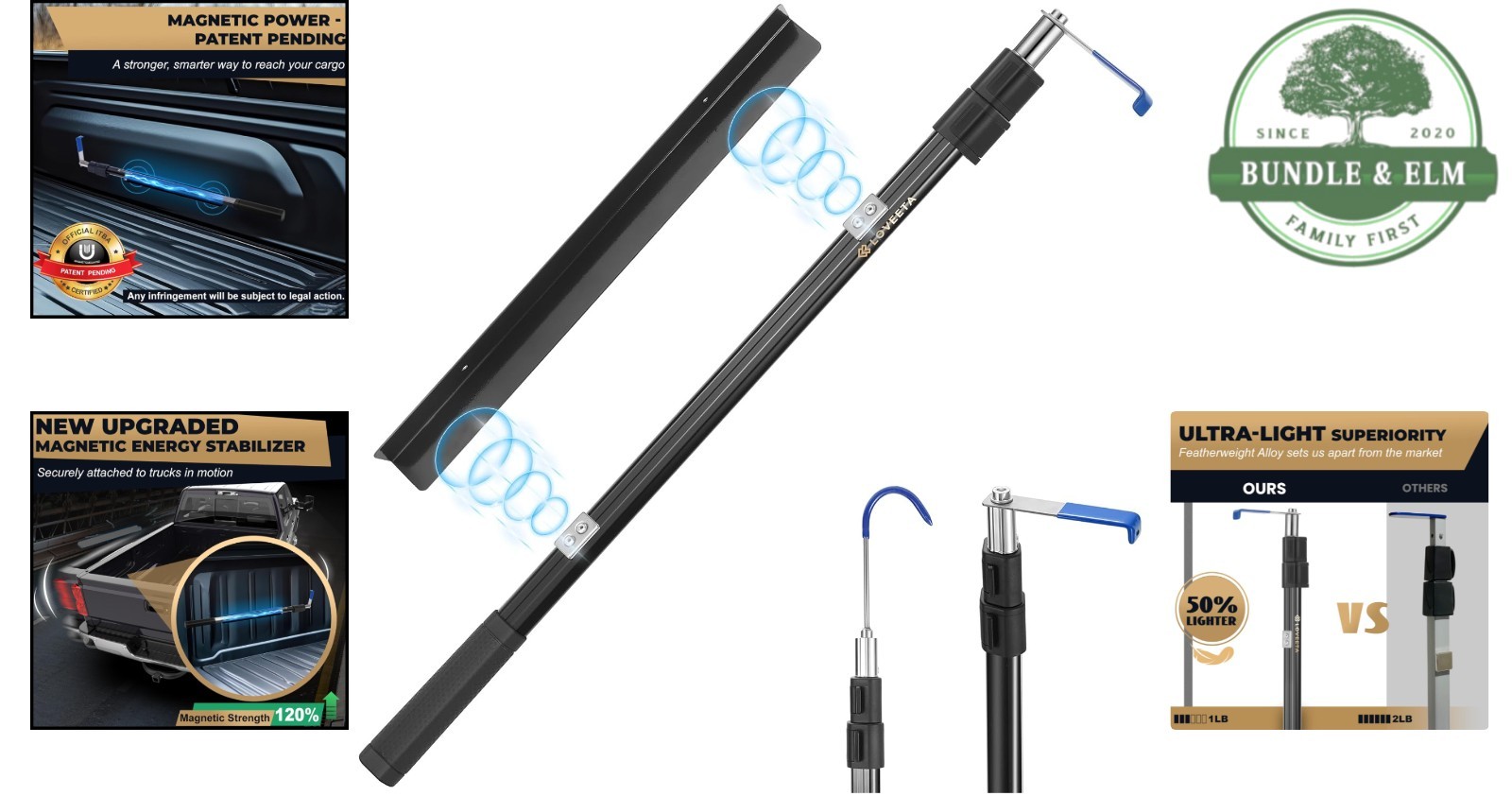 Magnetic Cargo Tool for Pickup Trucks with Extra Hooks Included