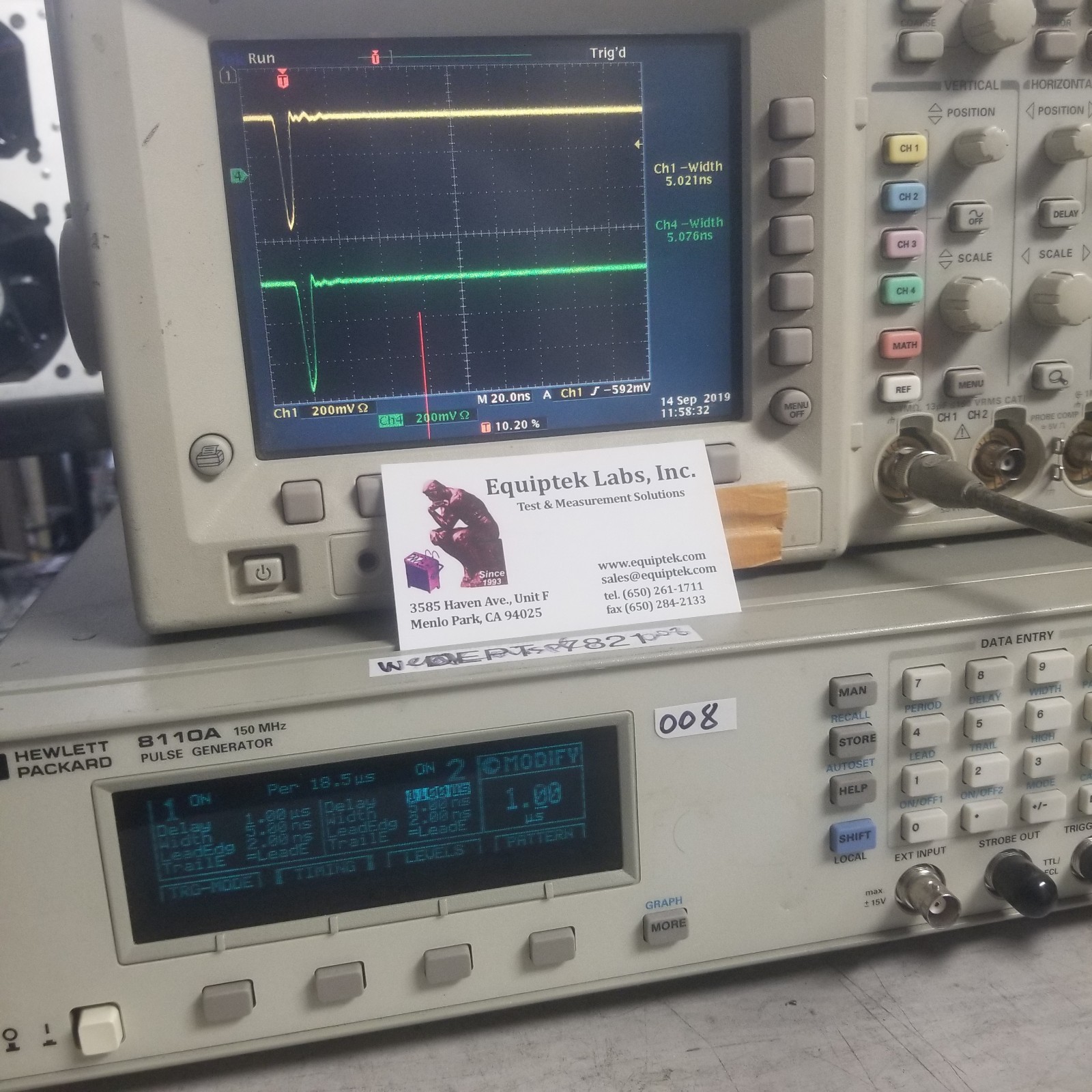 HP 8110A Pulse Pattern Generator 150 MHz Dual output Adjustable Rise/Fall TESTED