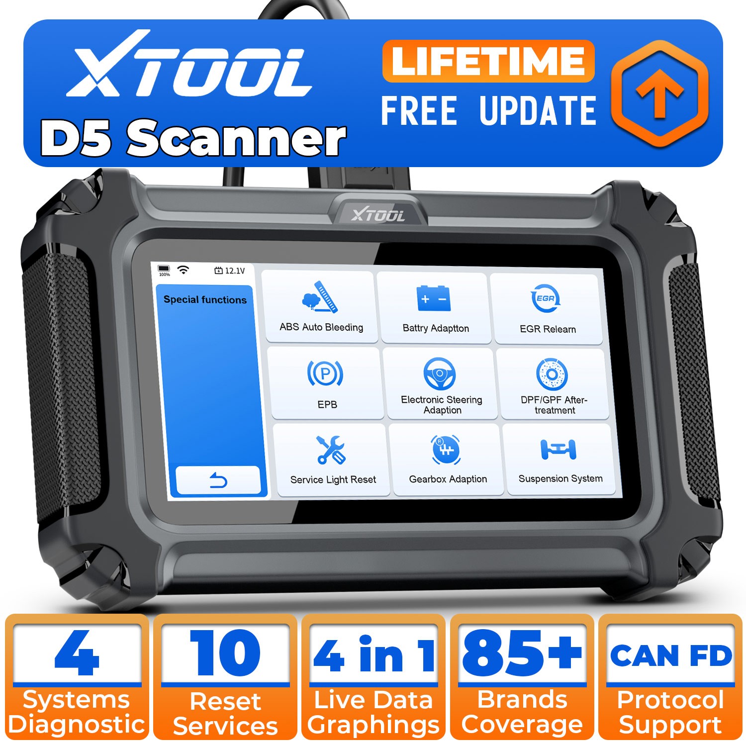 XTOOL D5 OBD2 Scanner Engine ABS SRS Transmission Diagnostic Tool Code Reader