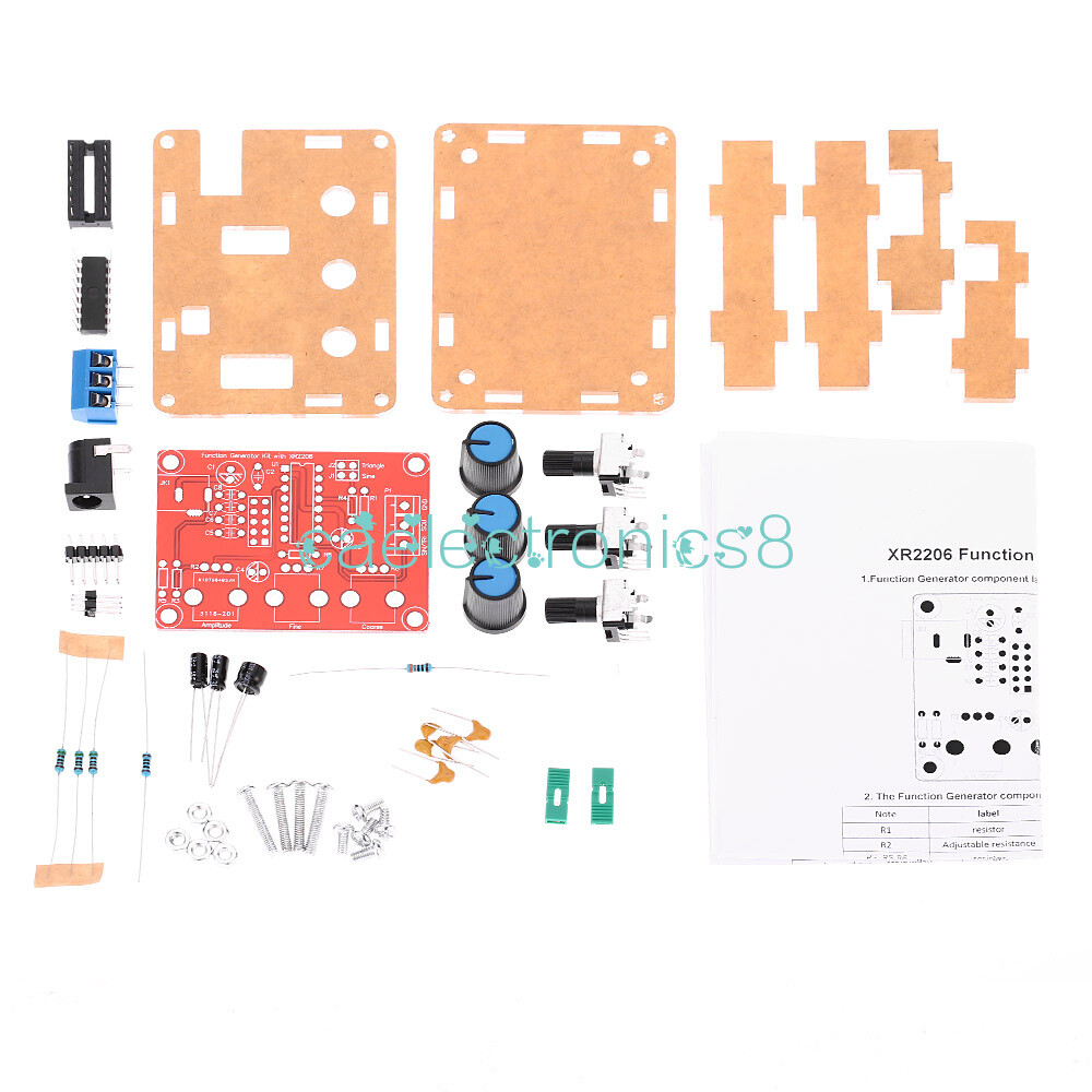 XR2206 Function Generator DIY Kit Sine Triangle Square Output 1HZ-1MHZ +Case
