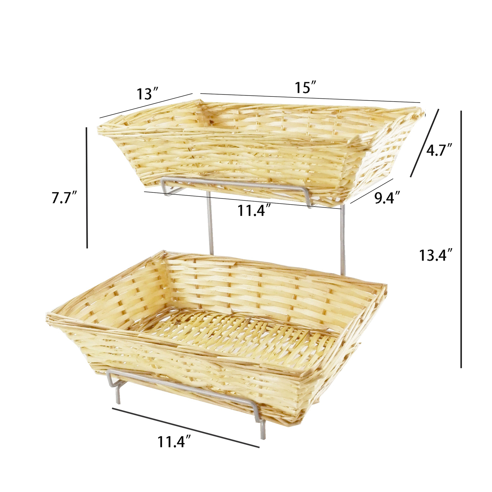 7.8X19X13" Two-tier Display Rack for Counters w/ 2 Wicker Baskets Retail Display