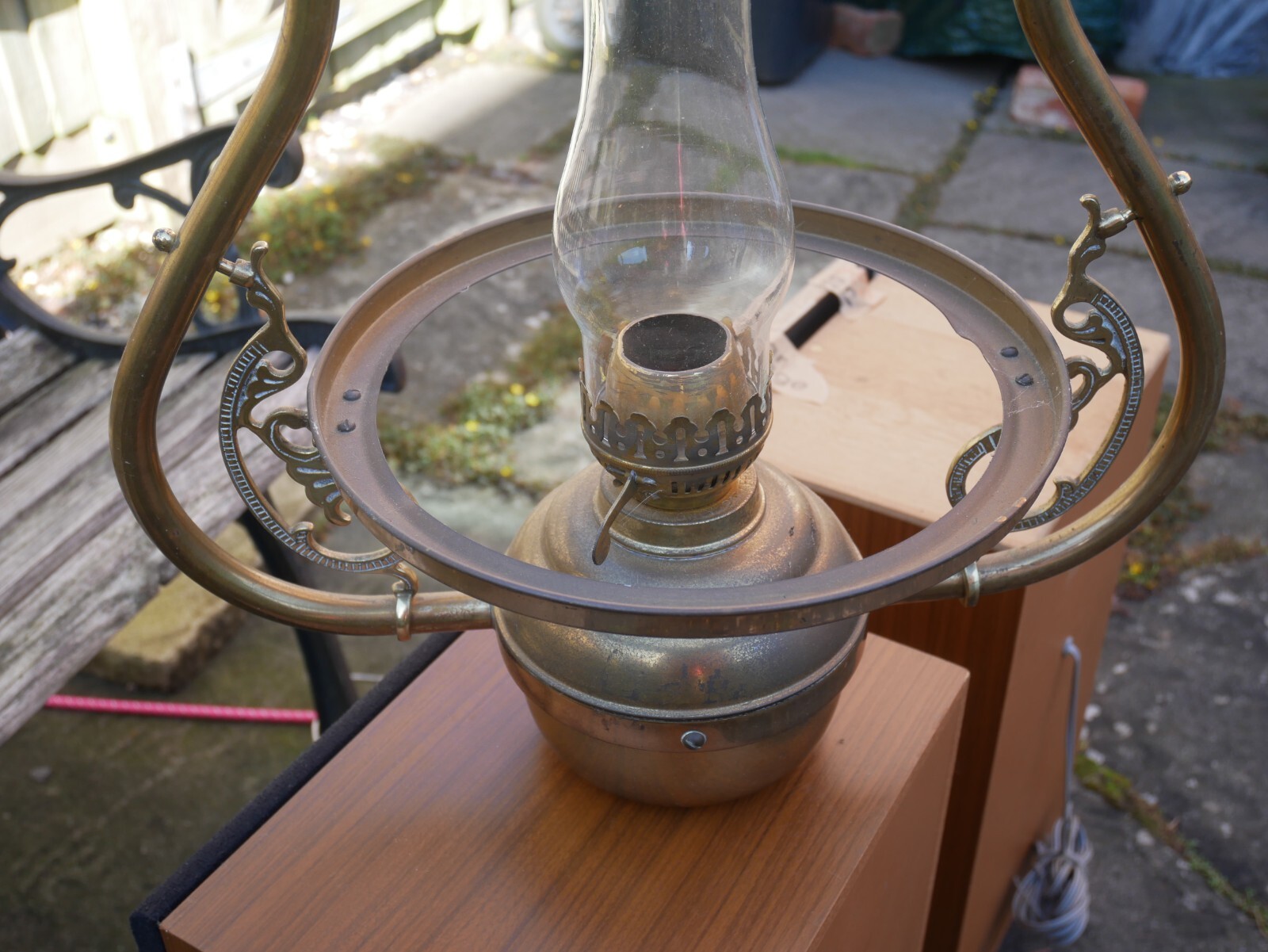 Art nouveau style hanging light, oil lamp conversion