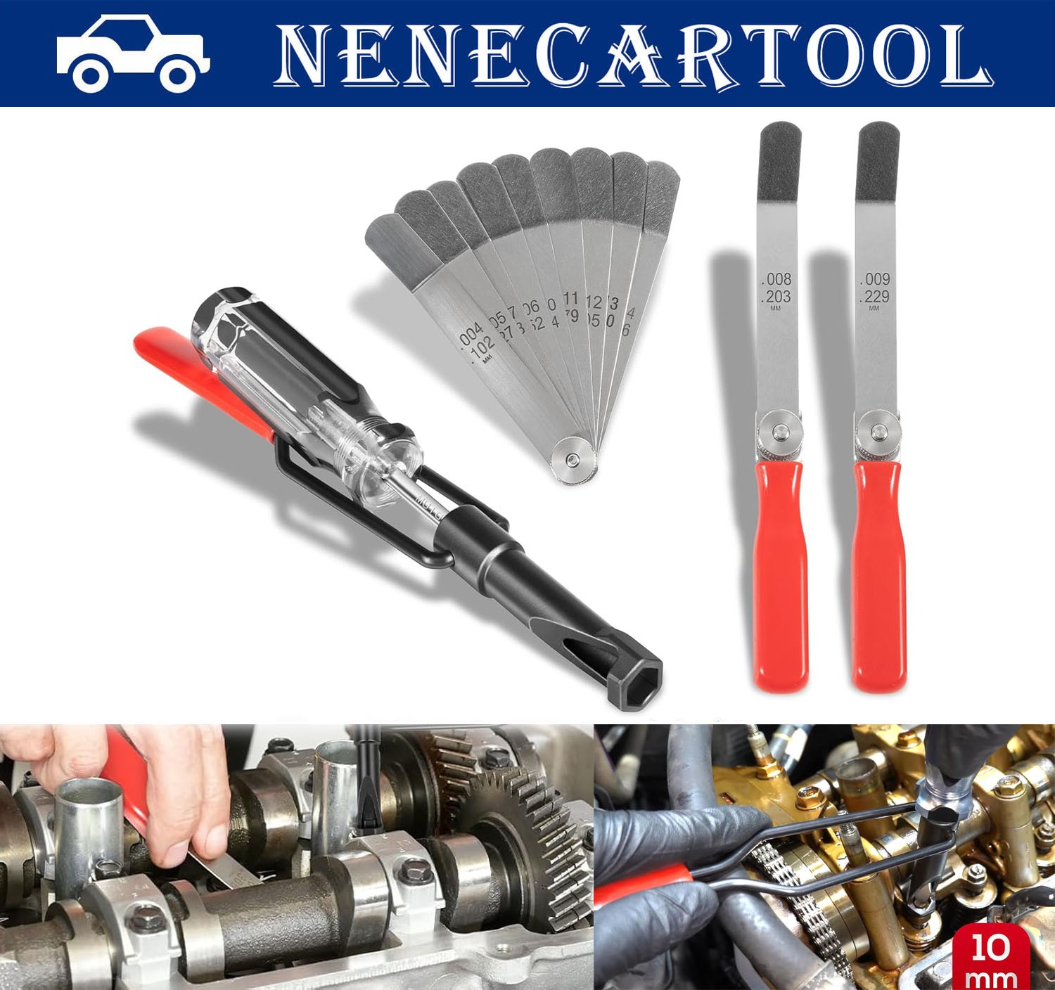 10MM Jam Nut Valve Adjustment Tool Offset Tappet Feeler Gauge Set For Honda VTEC