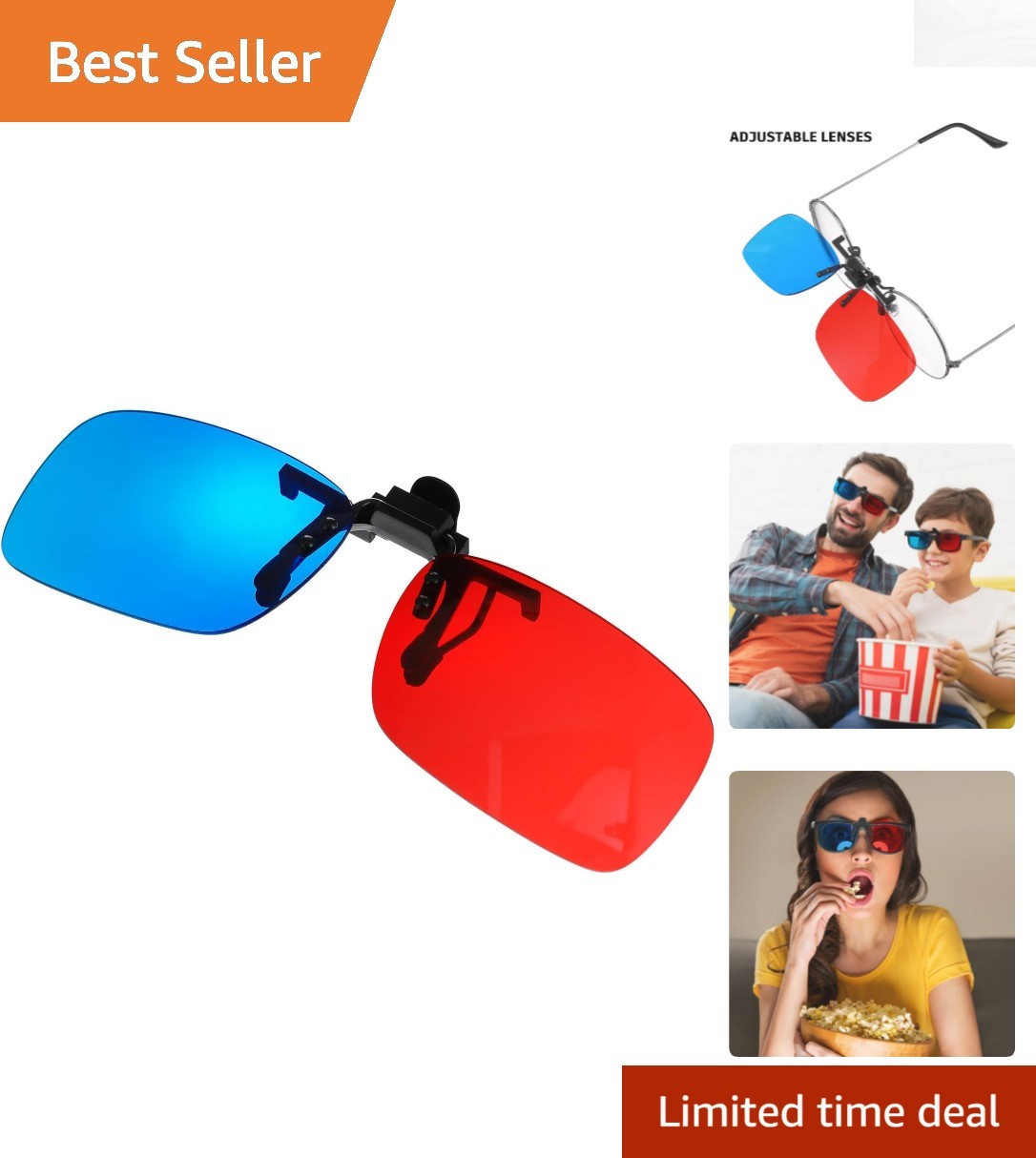 Universal Fit 3D Clip-On Glasses for Movies and VR Gaming - 0.22oz Lightweight
