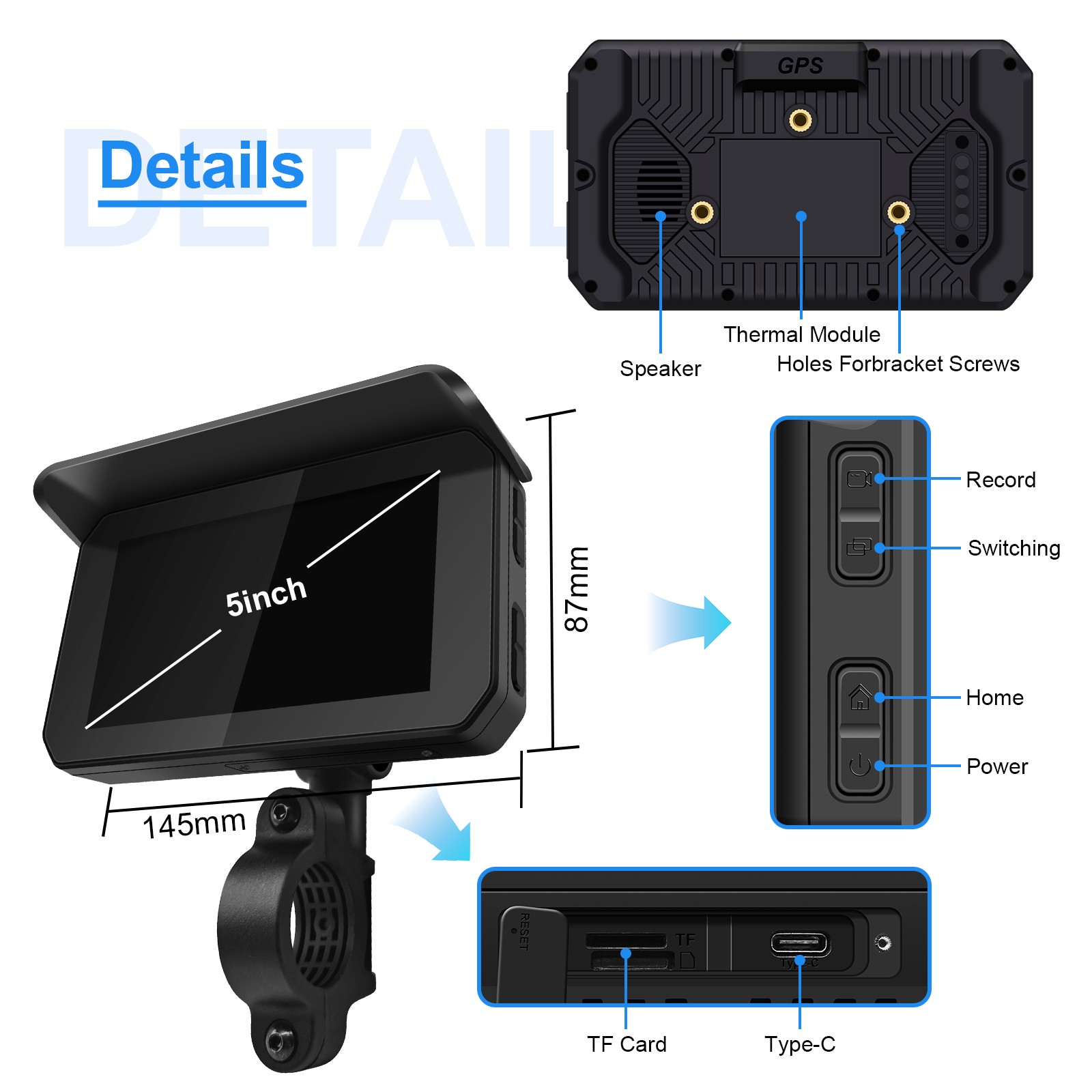 5" Motorcycle Wireless CarPlay Android Auto GPS Navigation Bright Touch Screen