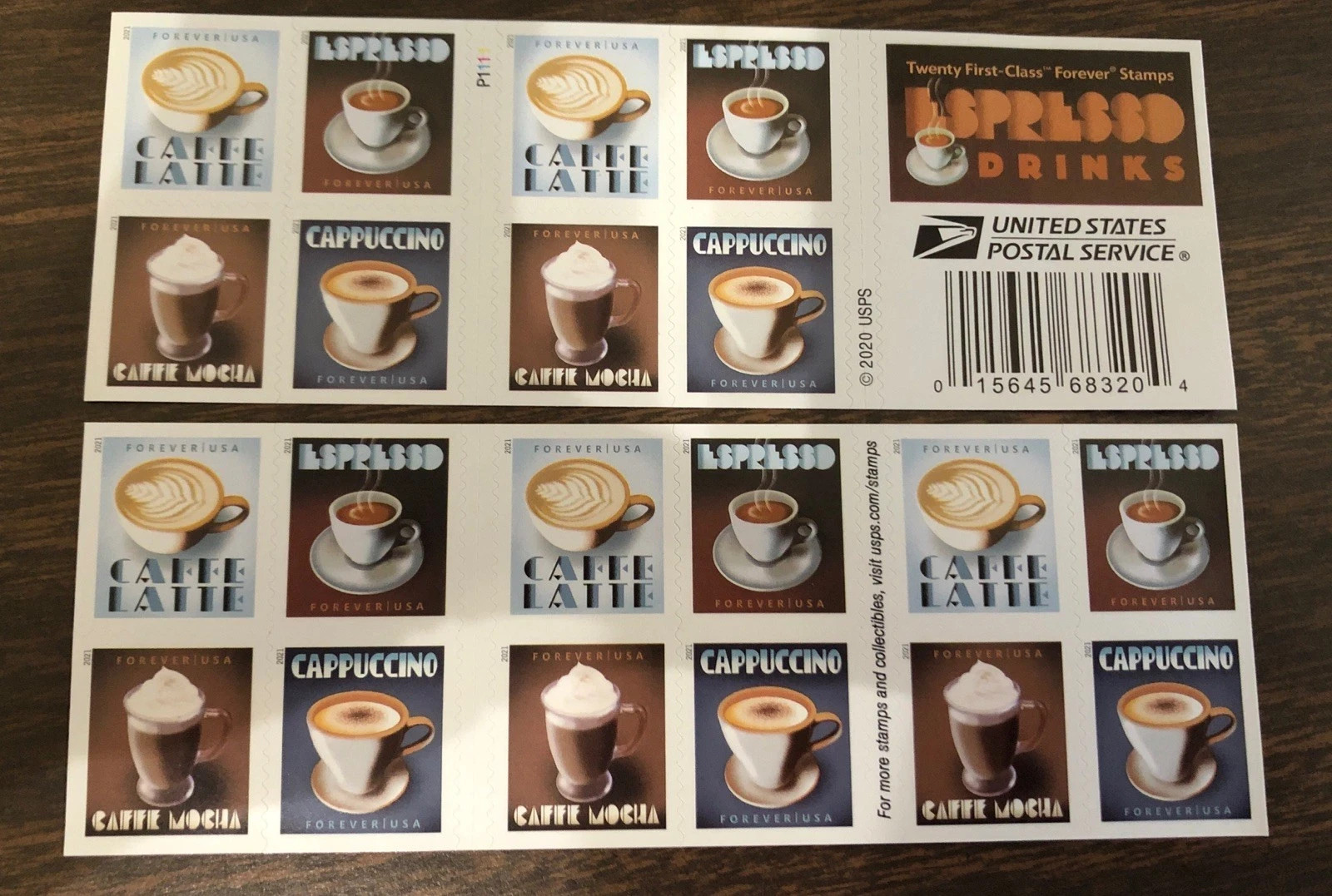 USPS Expresso Drinks Booklet Pane of 20 Stamps Scott # 5569-5572 (MNH)