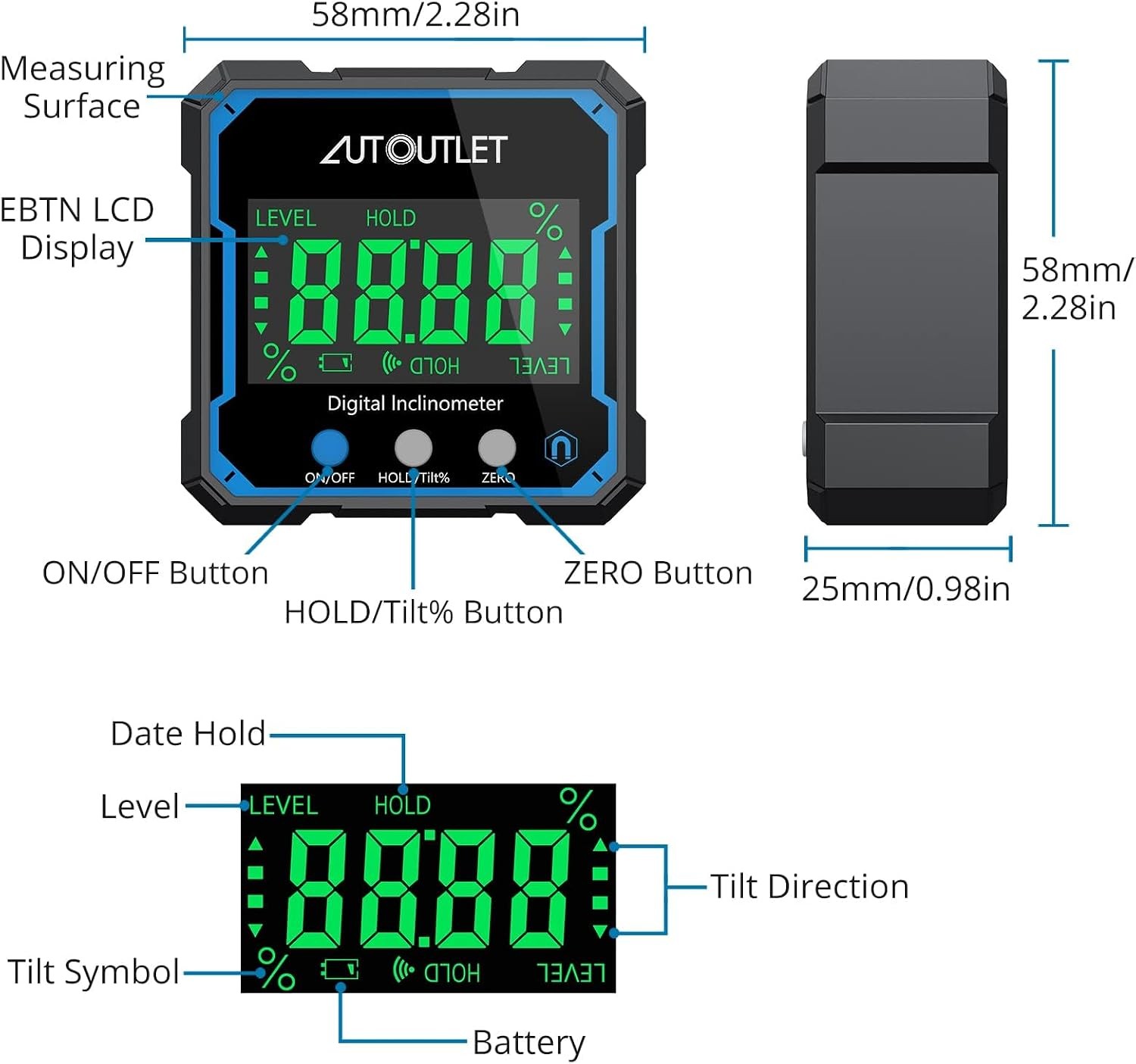 Backlit Digital Inclinometer IP54 Waterproof Angle Slope Meter Protractor