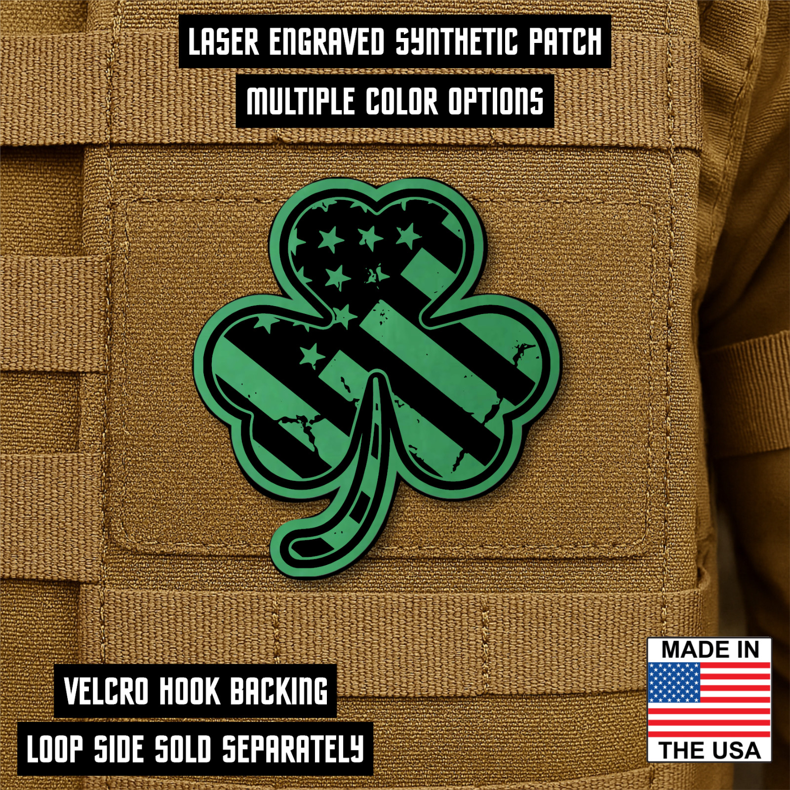 American Flag Irish Shamrock Morale Patch, 3" Hook & Loop Plate Carrier Patch