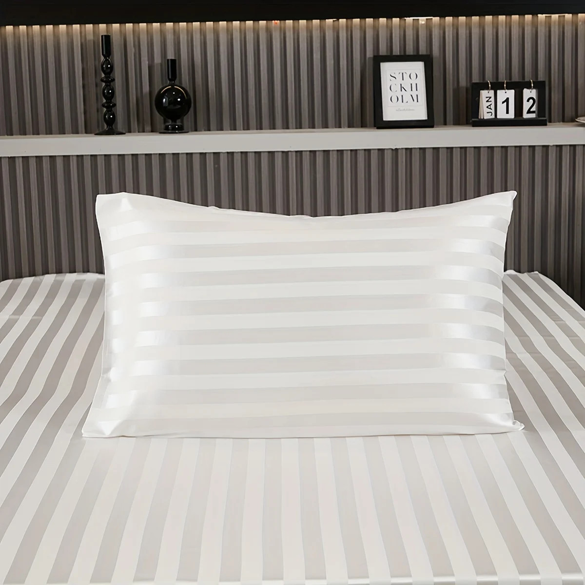 2pc Simple and Versatile Solid Color Forged Tribute Stripe Pillowcase Set of 2,
