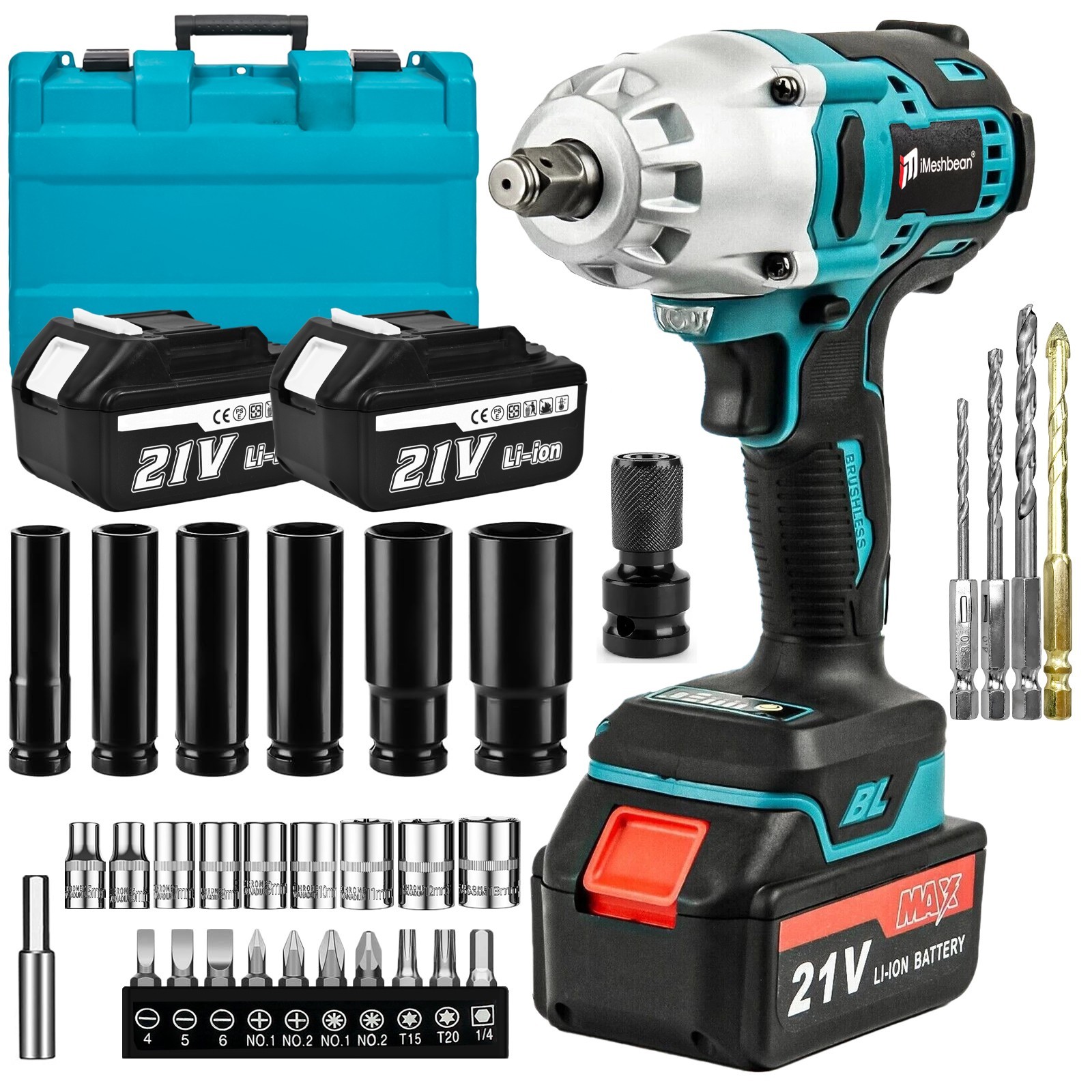 1000Nm Cordless Electric Impact Wrench 1/2'' Gun High Power Driver Li-ion Batter