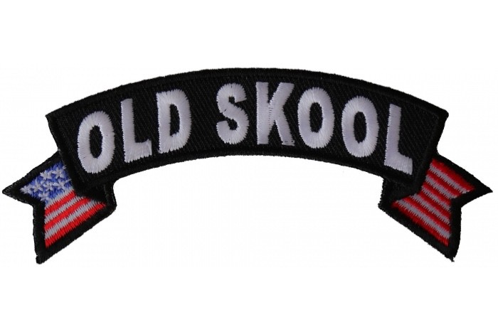 OLD SKOOL US FLAG ROCKER SMALL 4 X 1 1/2 EMBROIDERED IRON ON PATCH