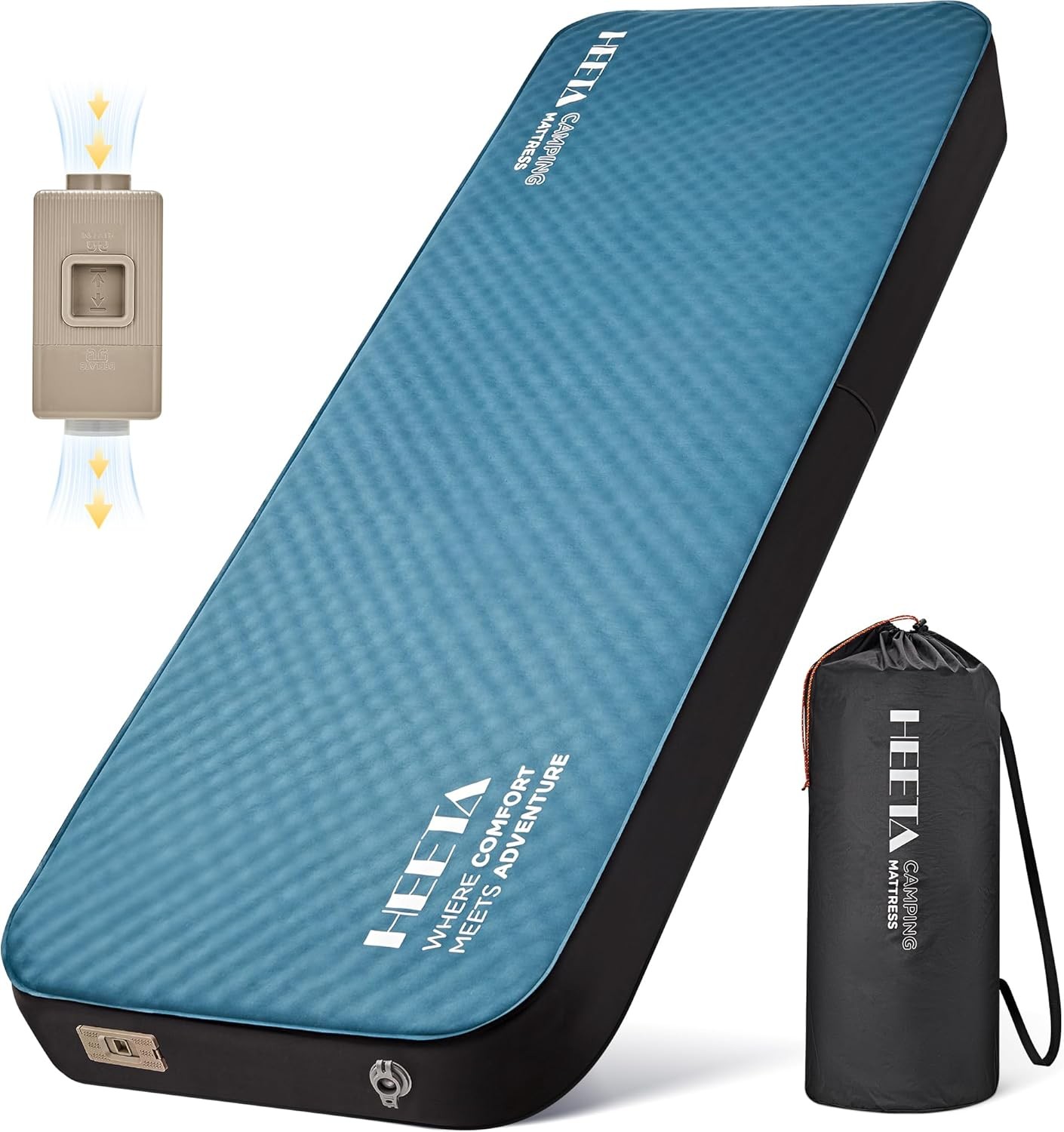 HEETA Self Inflating Sleeping Pad with Electric Pump, 4" Ultra Thick Memory Foam