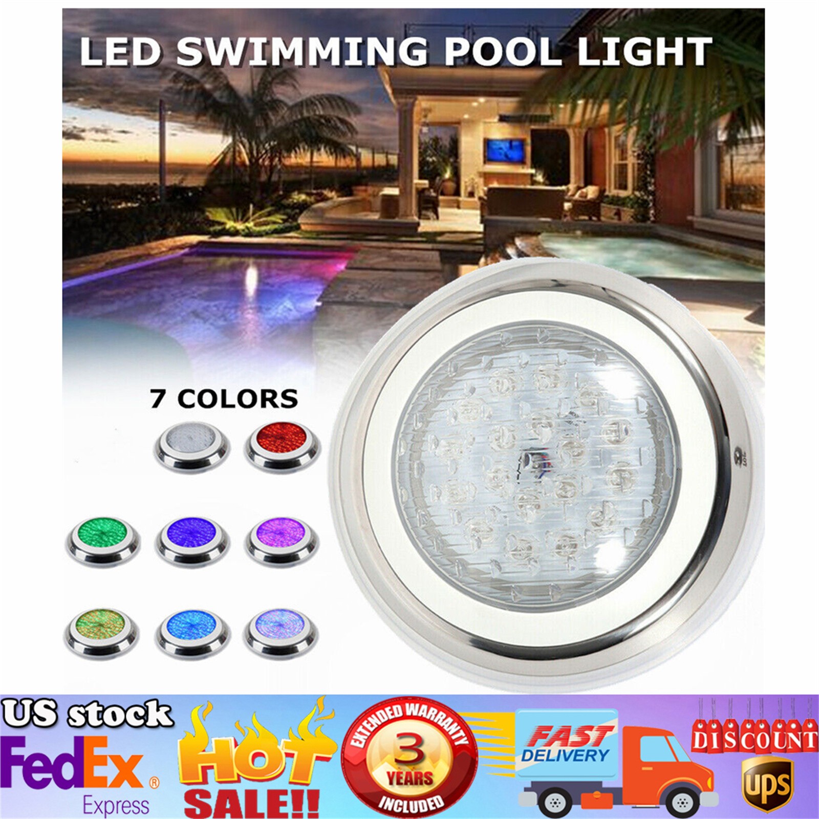 12V 54W RGB LED Swimming Pool Light Underwater SPA Waterproof Lamp W/ Remote US