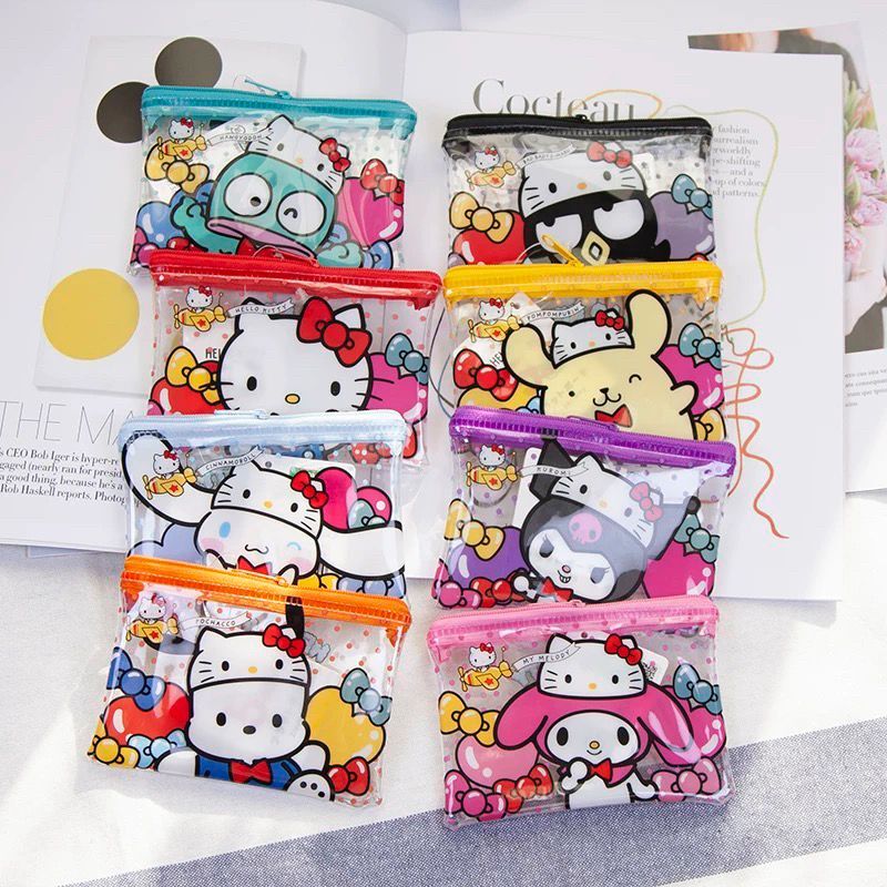Sanrio Characters 50th Anniversary Glitter Flat Zipper Pouch 4" x 2" Japan New