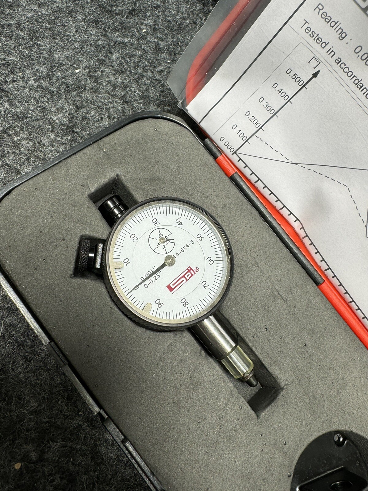 SPI 14-654-8 Dial Drop Indicator 1/4" Range 1-100 Reading 1.5" Dial Diameter