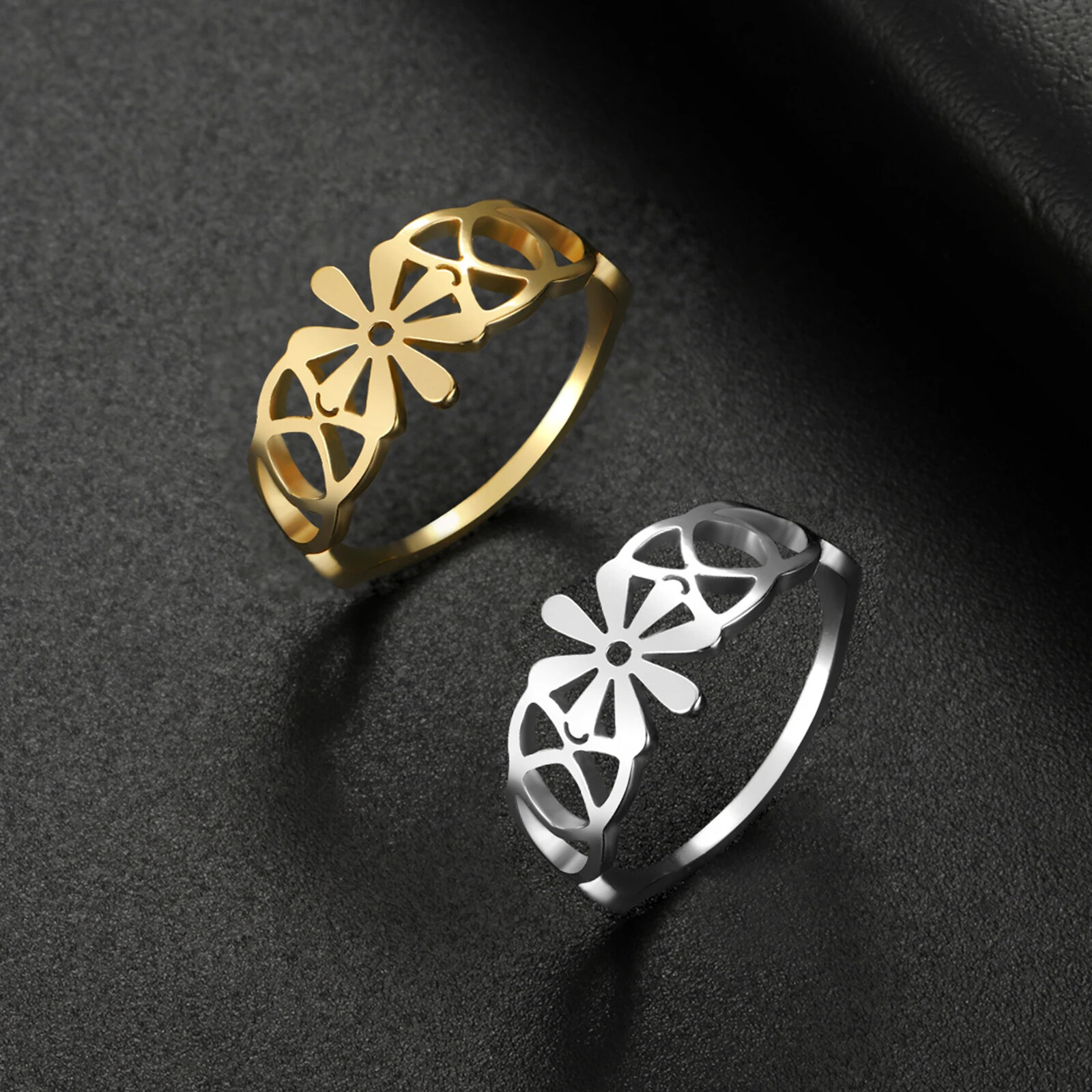 Filigree Flowers Ring Flower of Life Stainless Steel Finger Ring Jewelry Gifts