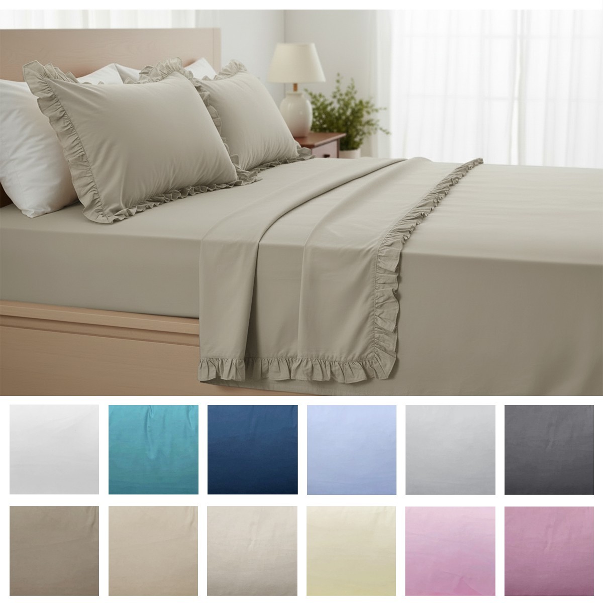 Solid Color Hedgehog Ruffle Pillowcase Double Cotton Sheet Set