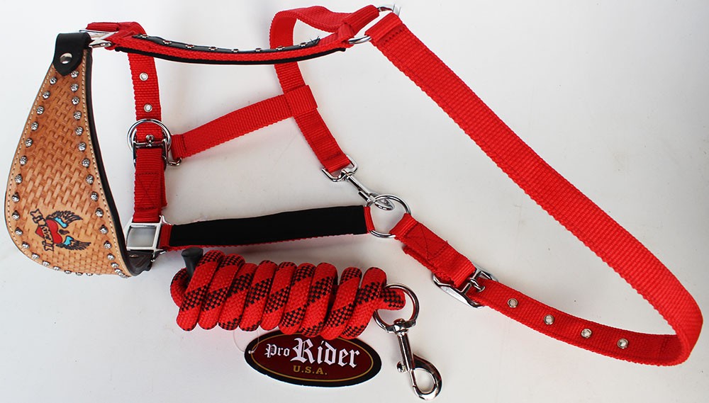 Noseband Tack Bronc Leather Horse Halter Tiedown Lead Rope  280287
