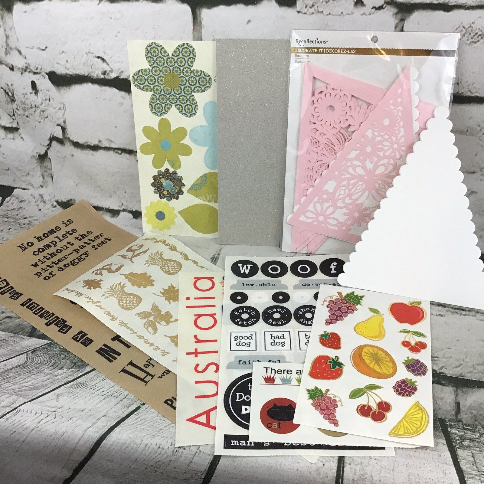 Scrapbooking Supplies Lot Diecut Shapes Assorted Stickers Shimmer Card stock