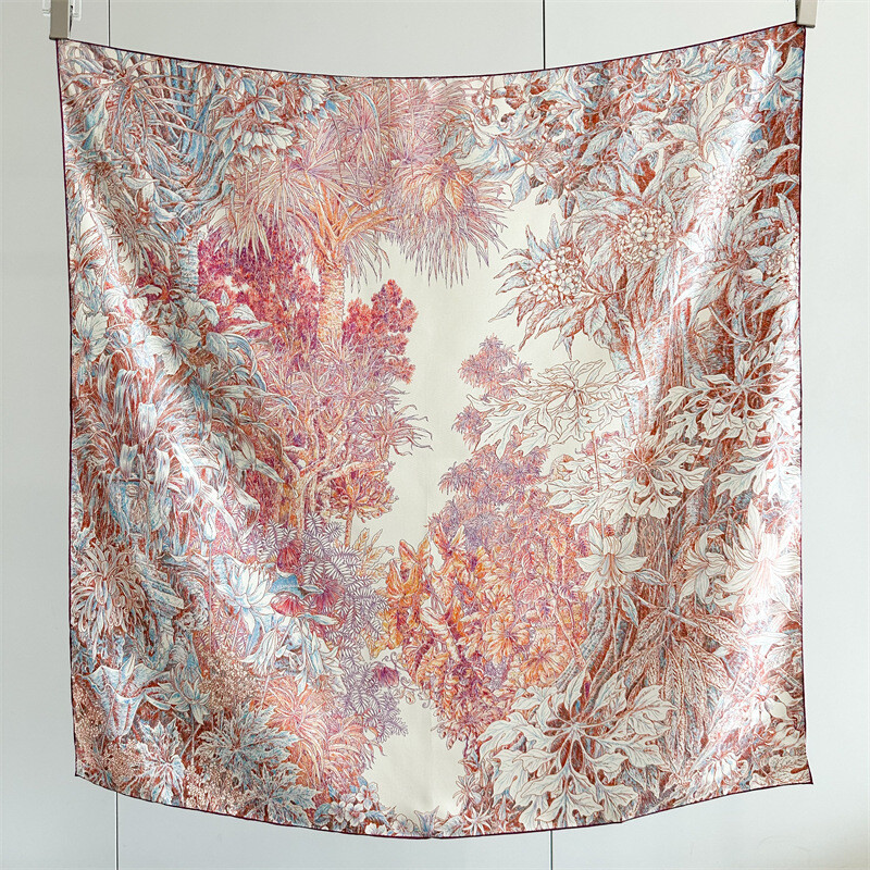 Shawl Boutique 14 Momme Twill Silk Wrap Scarf Garden Print Square Shawl 35"