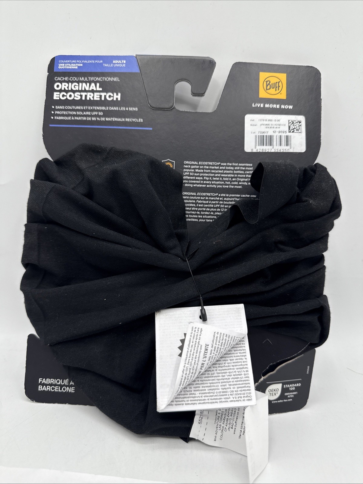 Buff Original EcoStretch Multifunctional Neckwear Solid Black NEW!